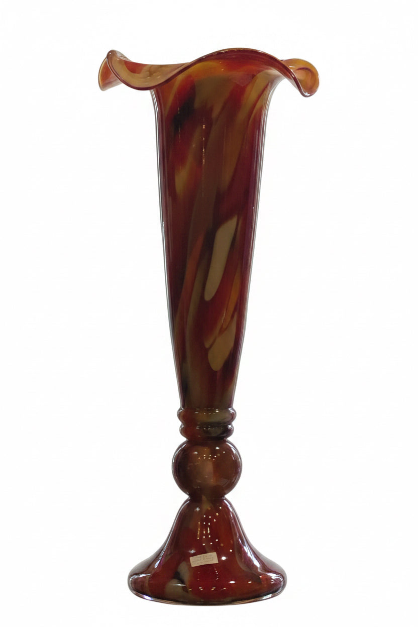 Jozefina Large Art Glass Vase Poland Beige Black Marble Pulled