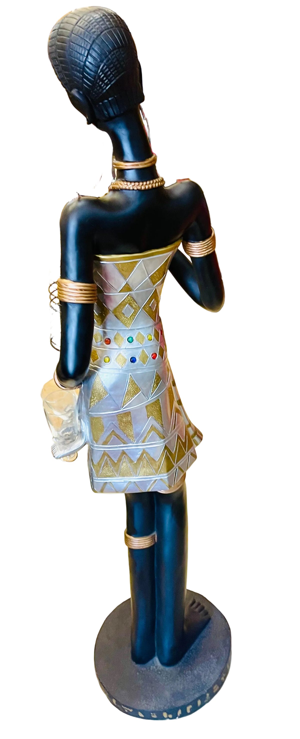 African woman holding a champagne bottle with glasses
