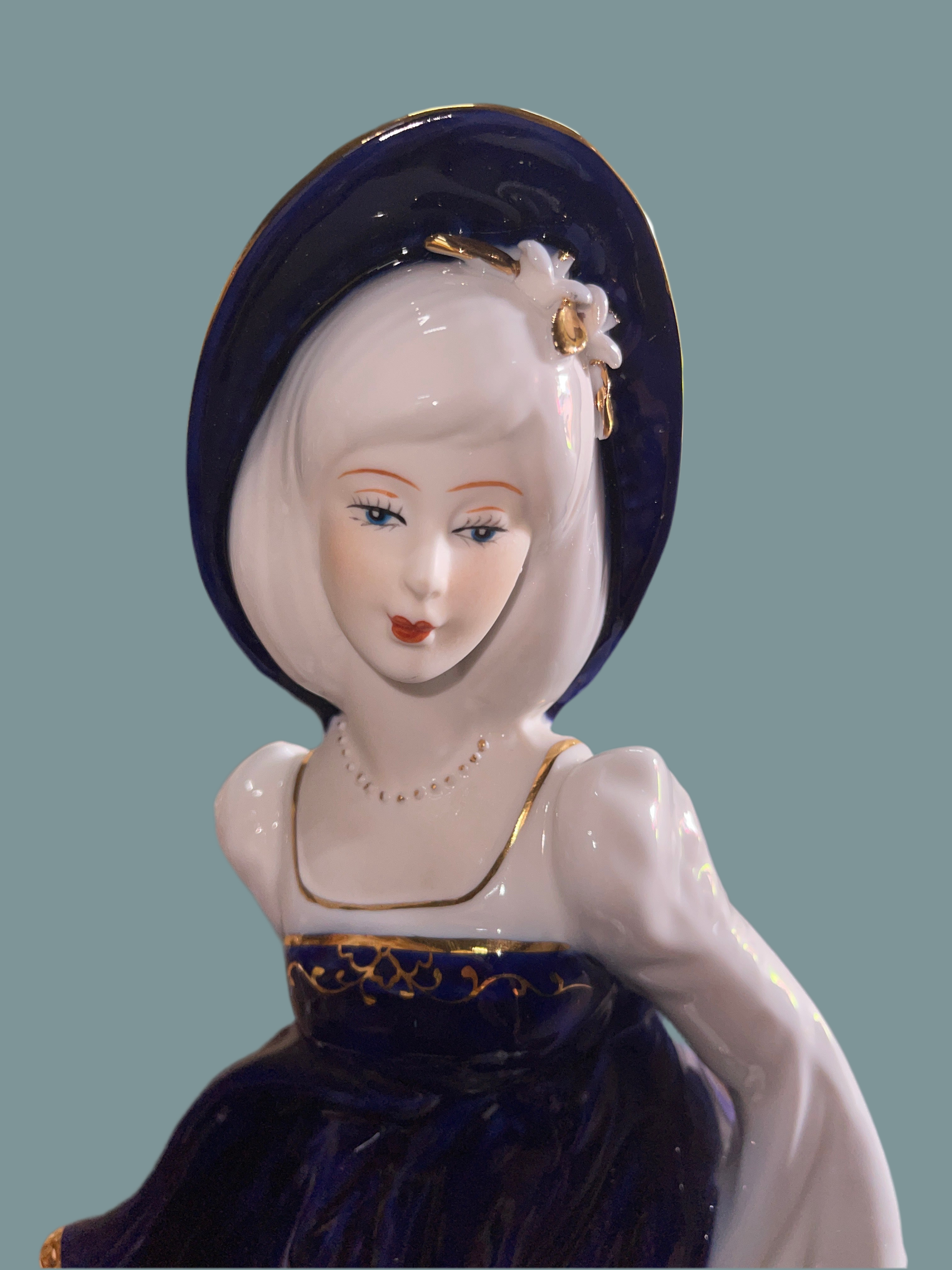Blue Dress Girl From Spain Fine Porcelain Selling Flowers With The Carriage Of Flowers
