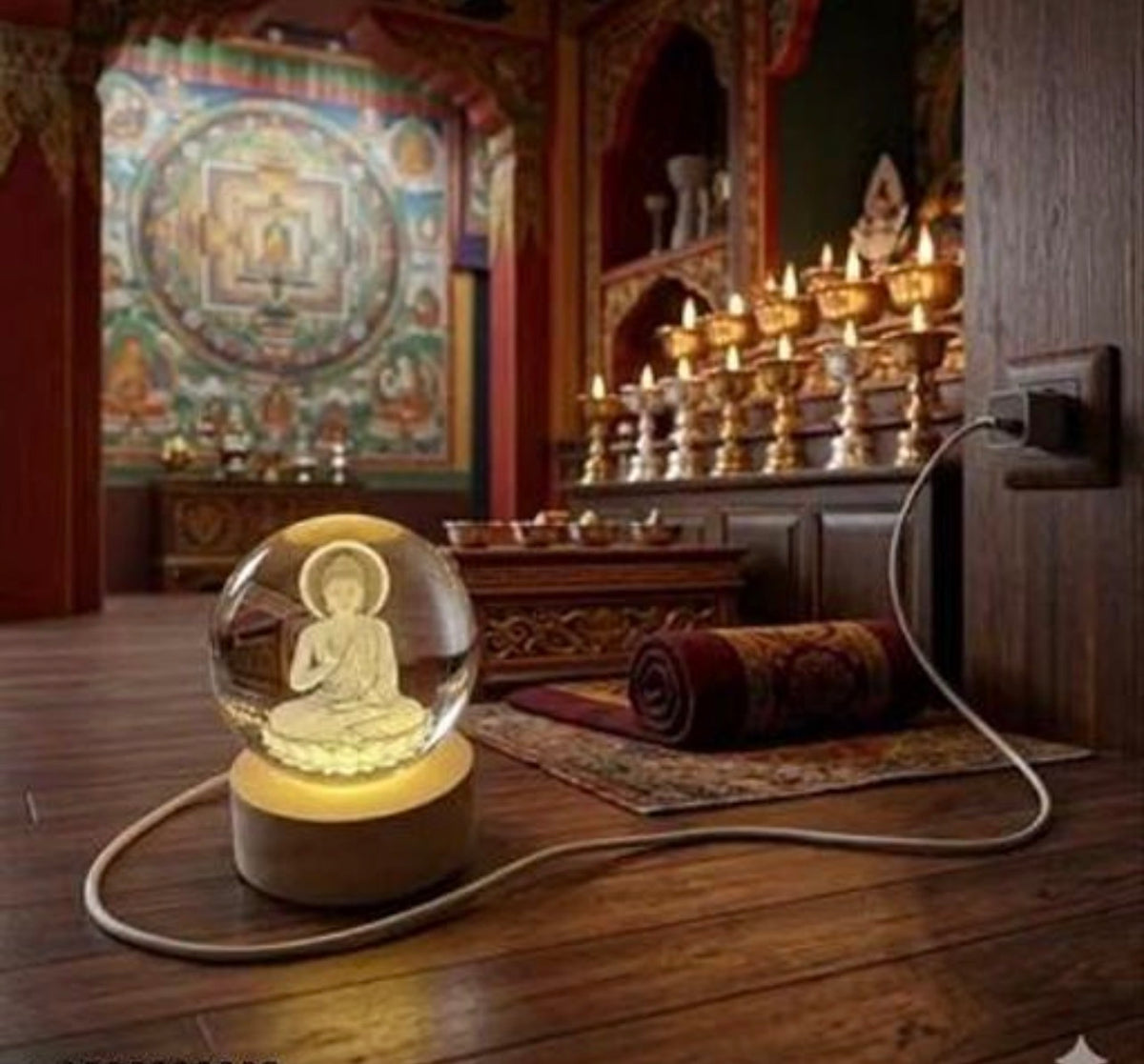 Buddha in the crystal ball with LED Light