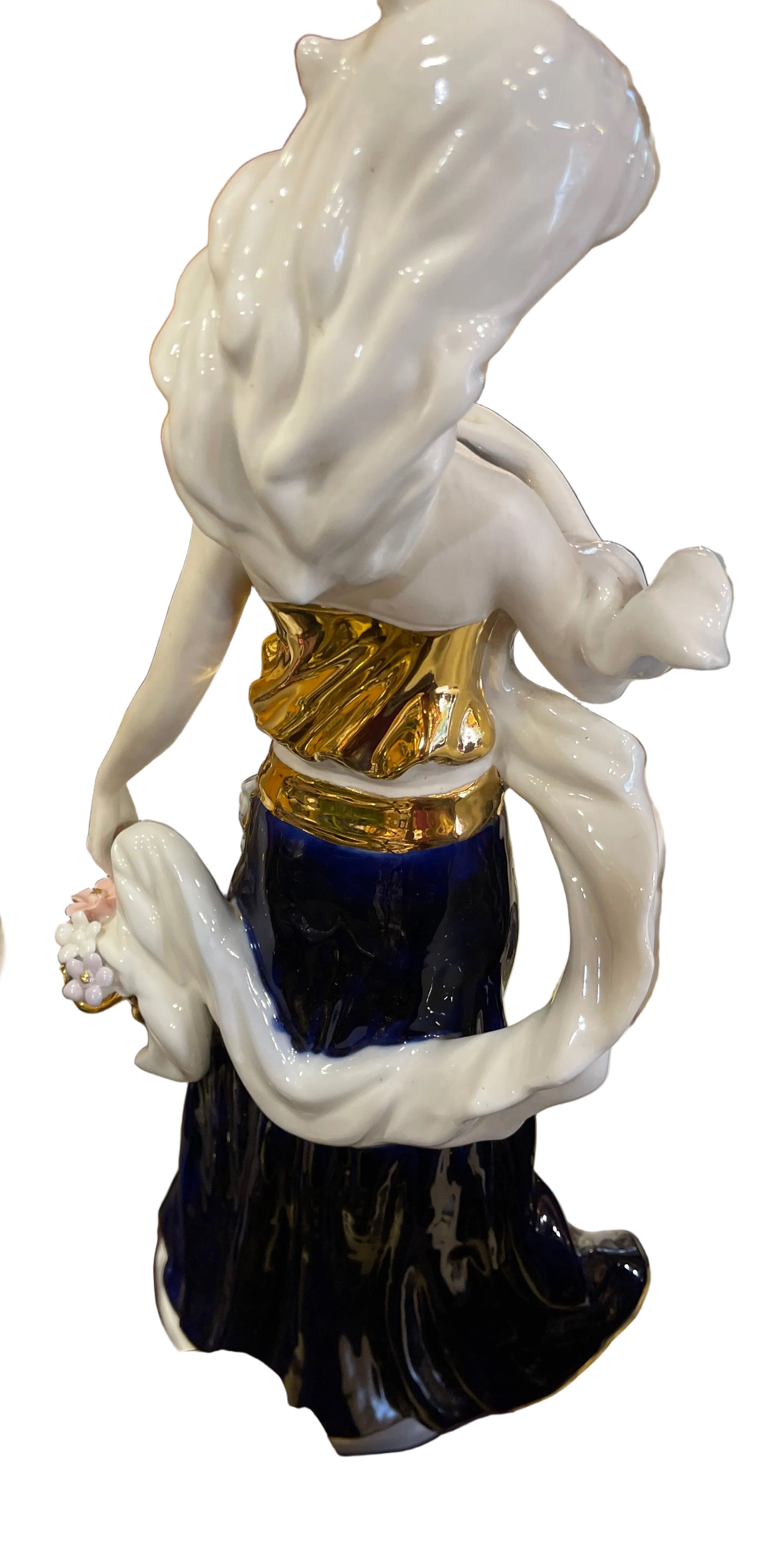 Lady and Blue holding flower basket fine porcelain