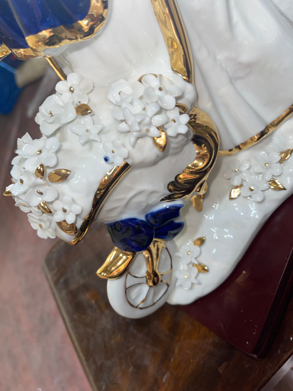 Blue Dress Girl From Spain Fine Porcelain Selling Flowers With The Carriage Of Flowers