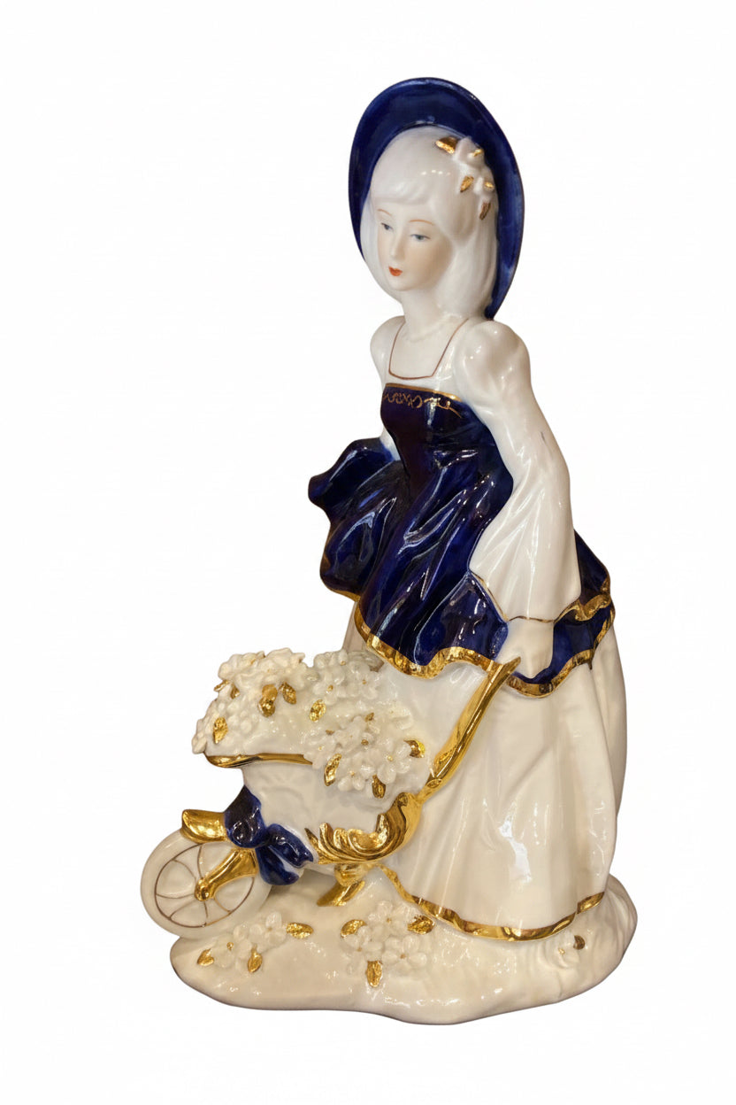 Blue Dress Girl From Spain Fine Porcelain Selling Flowers With The Carriage Of Flowers