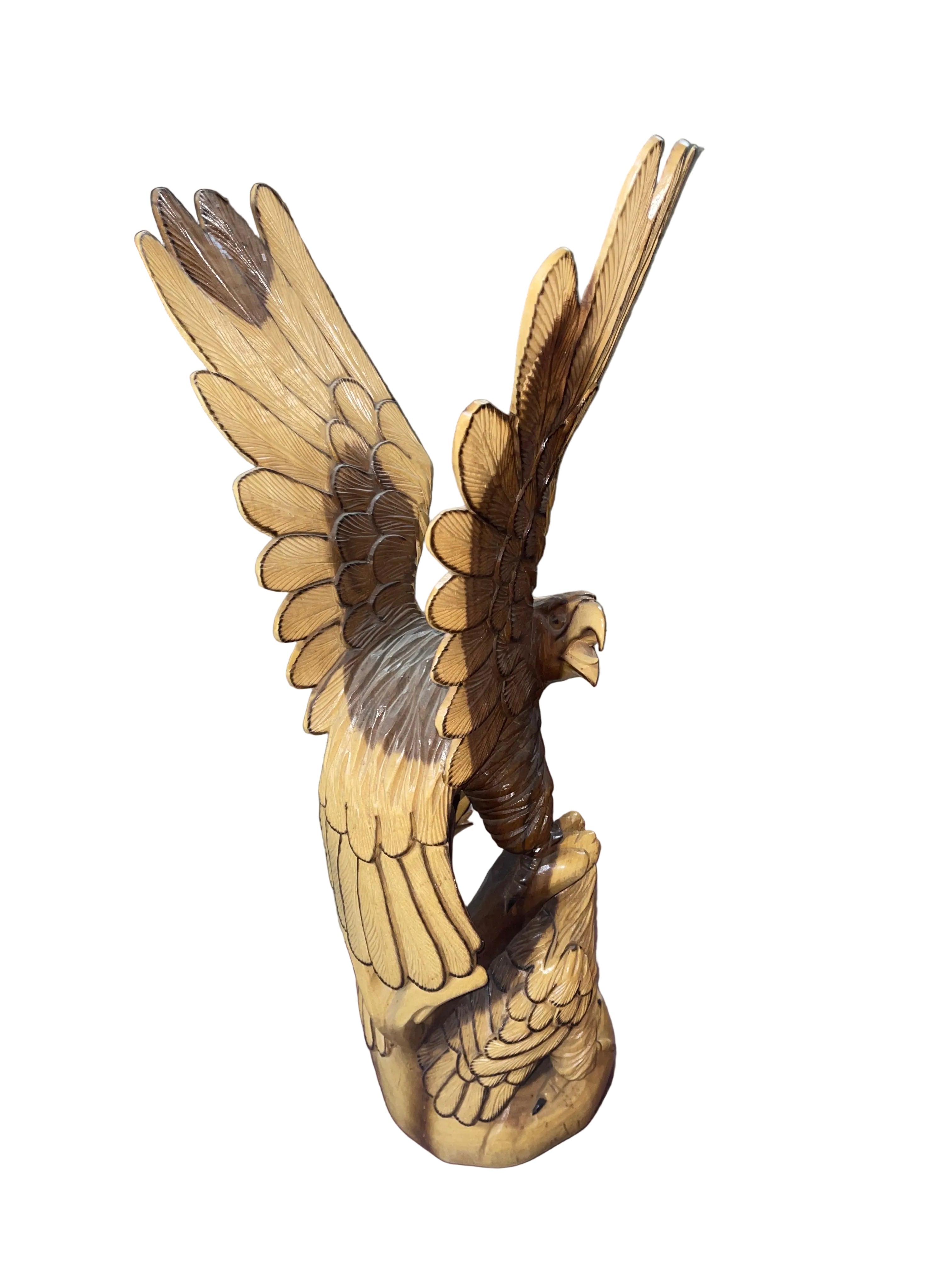 Wooden sculpture of eagles made in Indonesia 51”x12”x18”