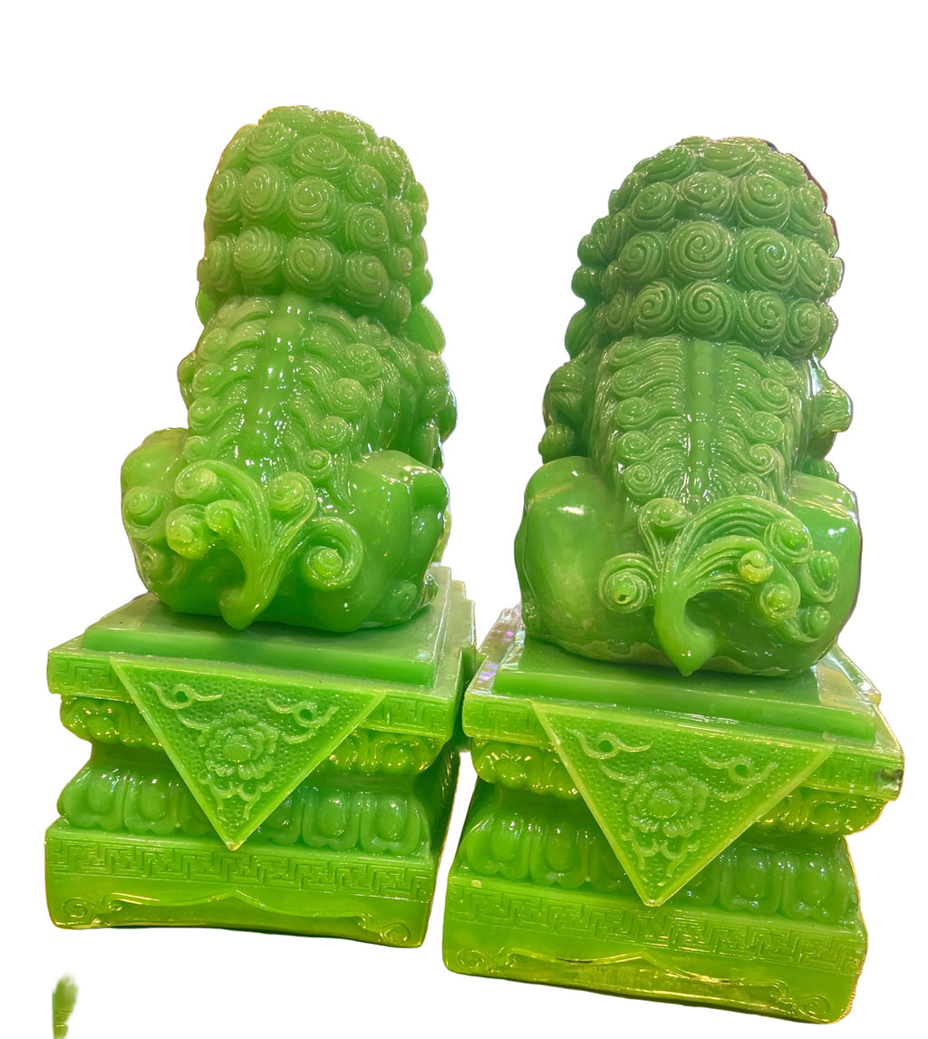 Green jade color Feng Shui Lion Statues Pair of Guardian Lions Fu Foo Dogs