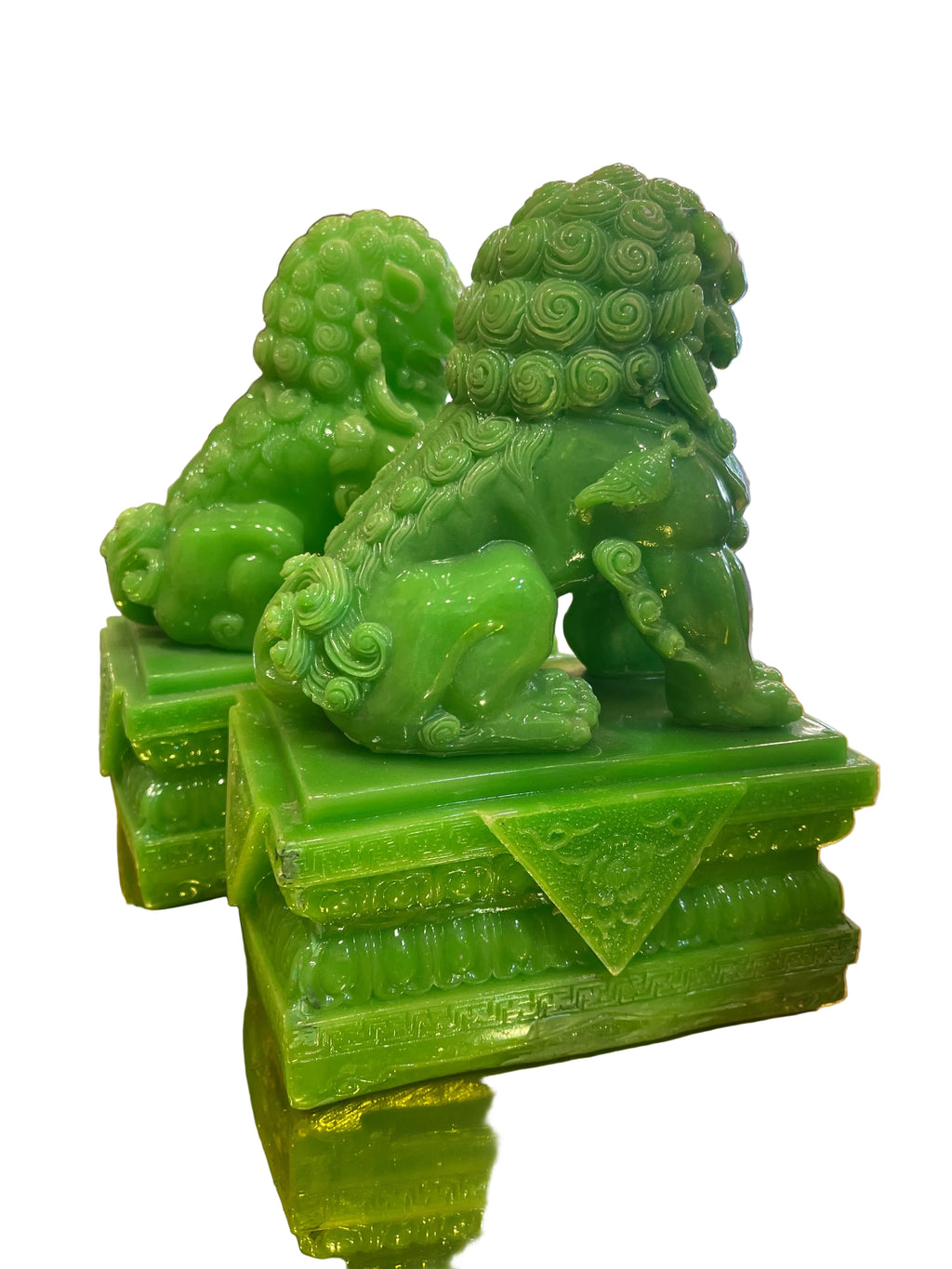 Green jade color Feng Shui Lion Statues Pair of Guardian Lions Fu Foo Dogs