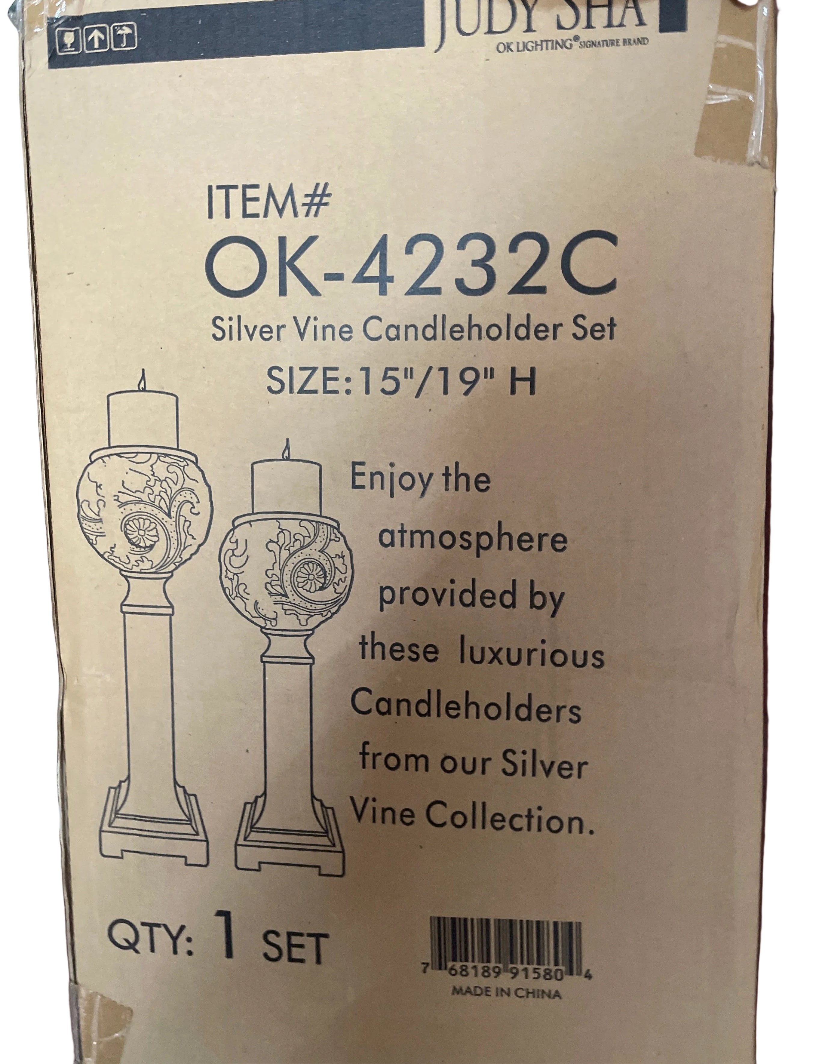 Judi Shah Silver wine candleholder set 15''/19''H
