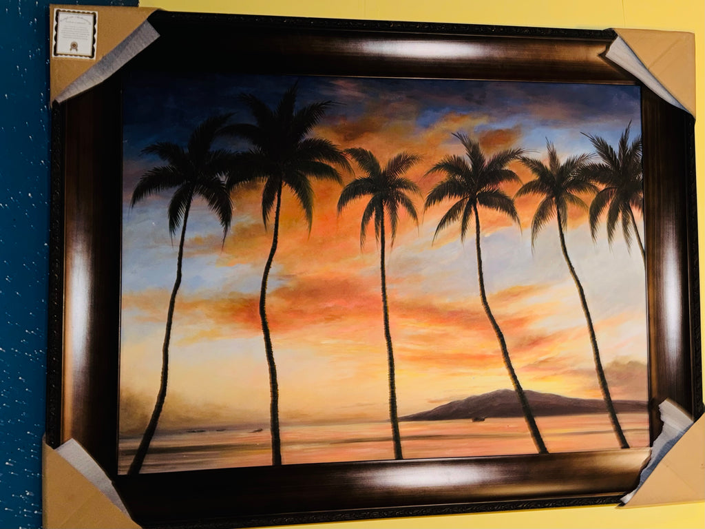 Large Canvas Painting Of Beach And Palm Trees With Frame
