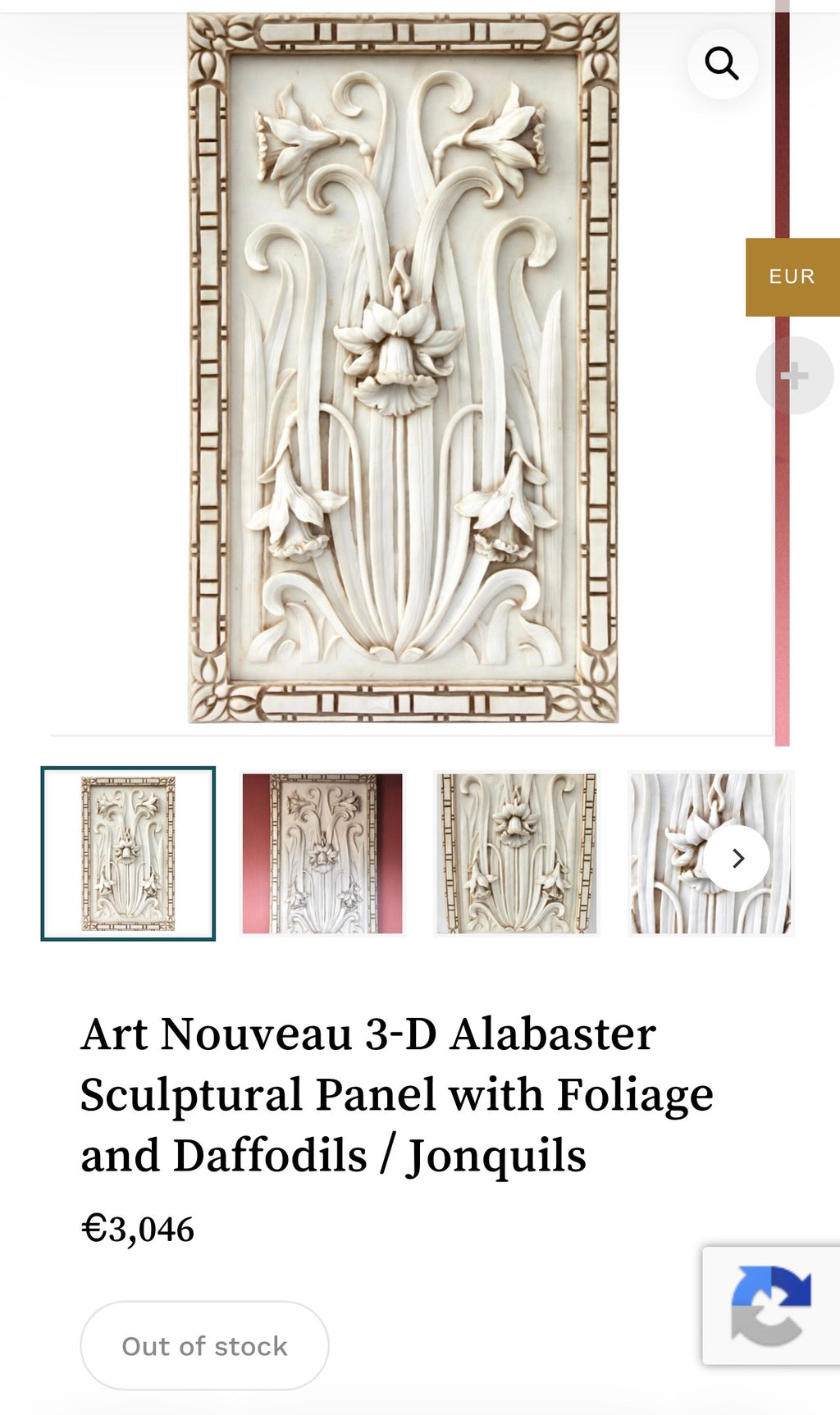 Art Nouveau 3-D Alabaster Sculptural Panel with Foliage and Daffodils / Jonquils
€3,046