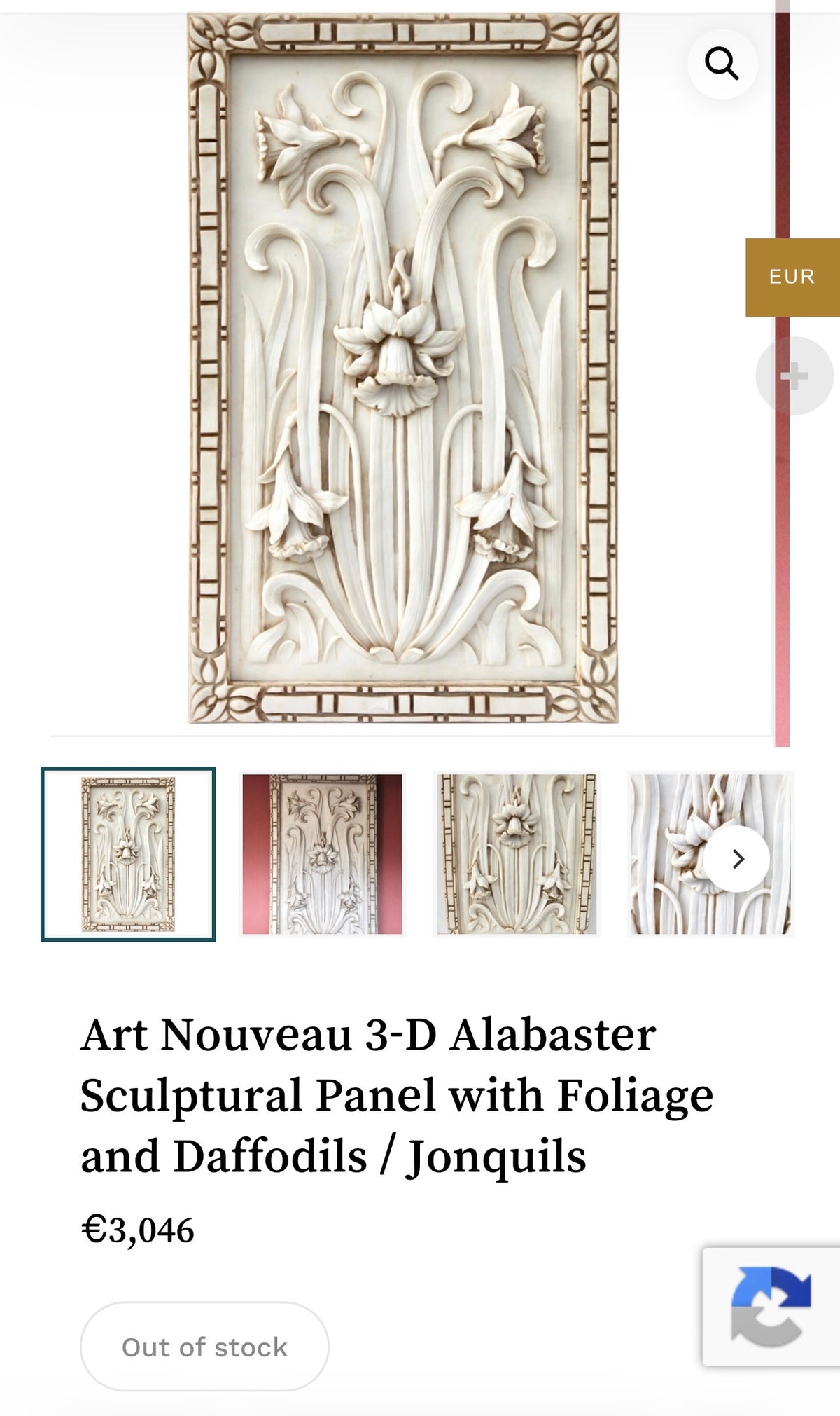 Art Nouveau 3-D Alabaster Sculptural Panel with Foliage and Daffodils / Jonquils
€3,046