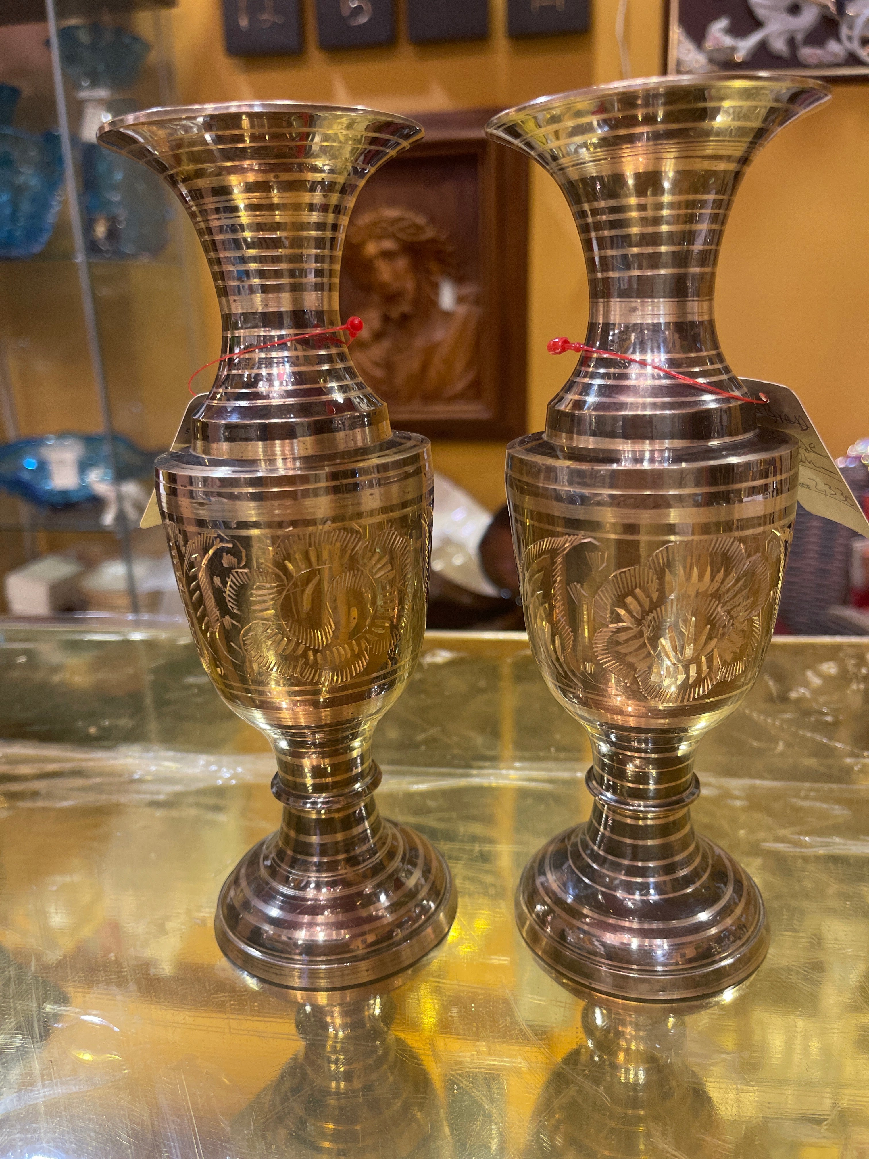Brass hand carved Flower vase