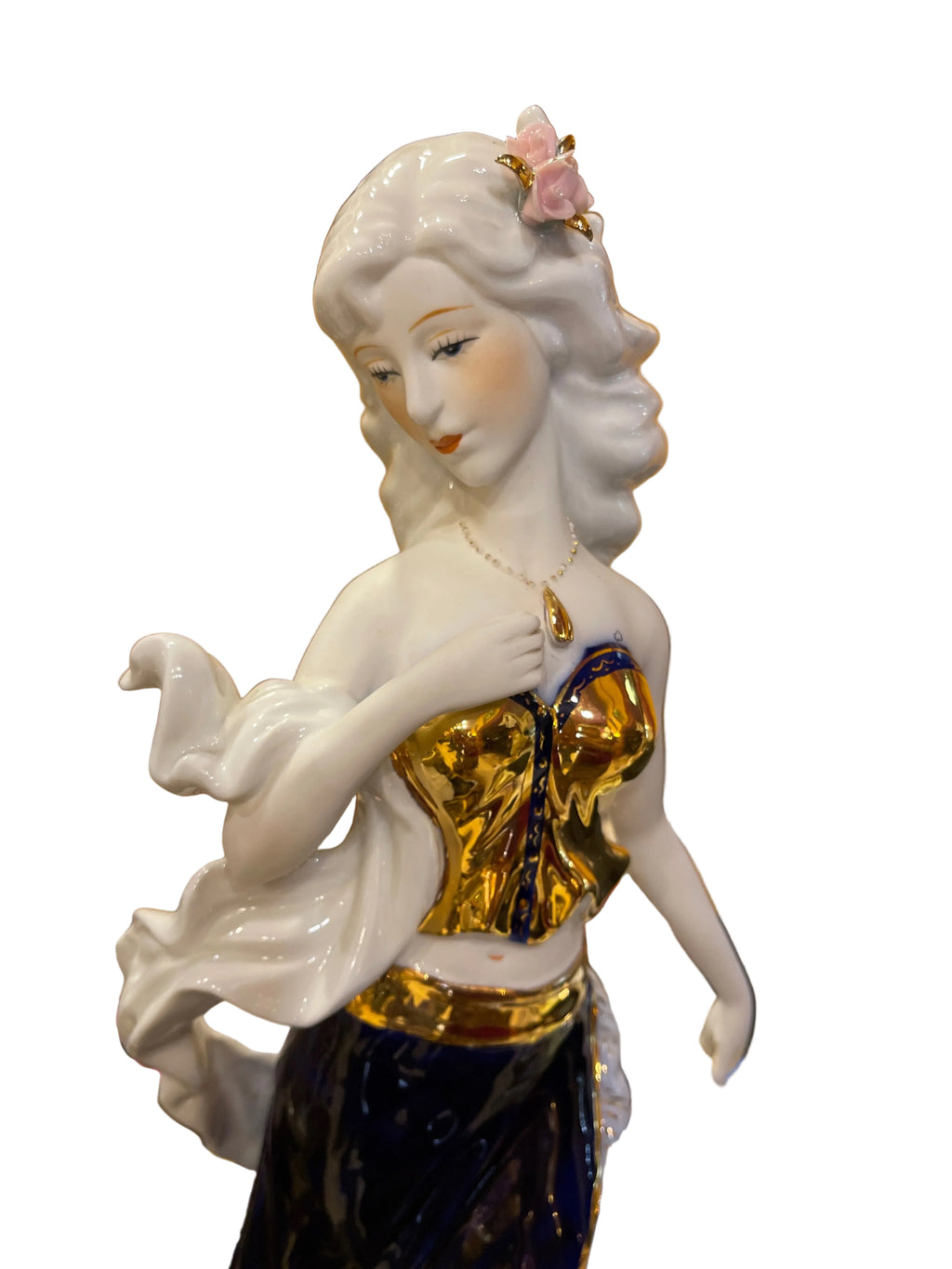 Lady and Blue holding flower basket fine porcelain