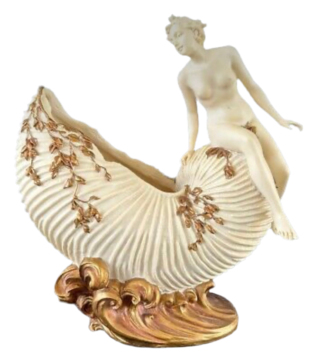 Art Nouveau Nude Woman  Figure Sculptural Sitting On A Bowl