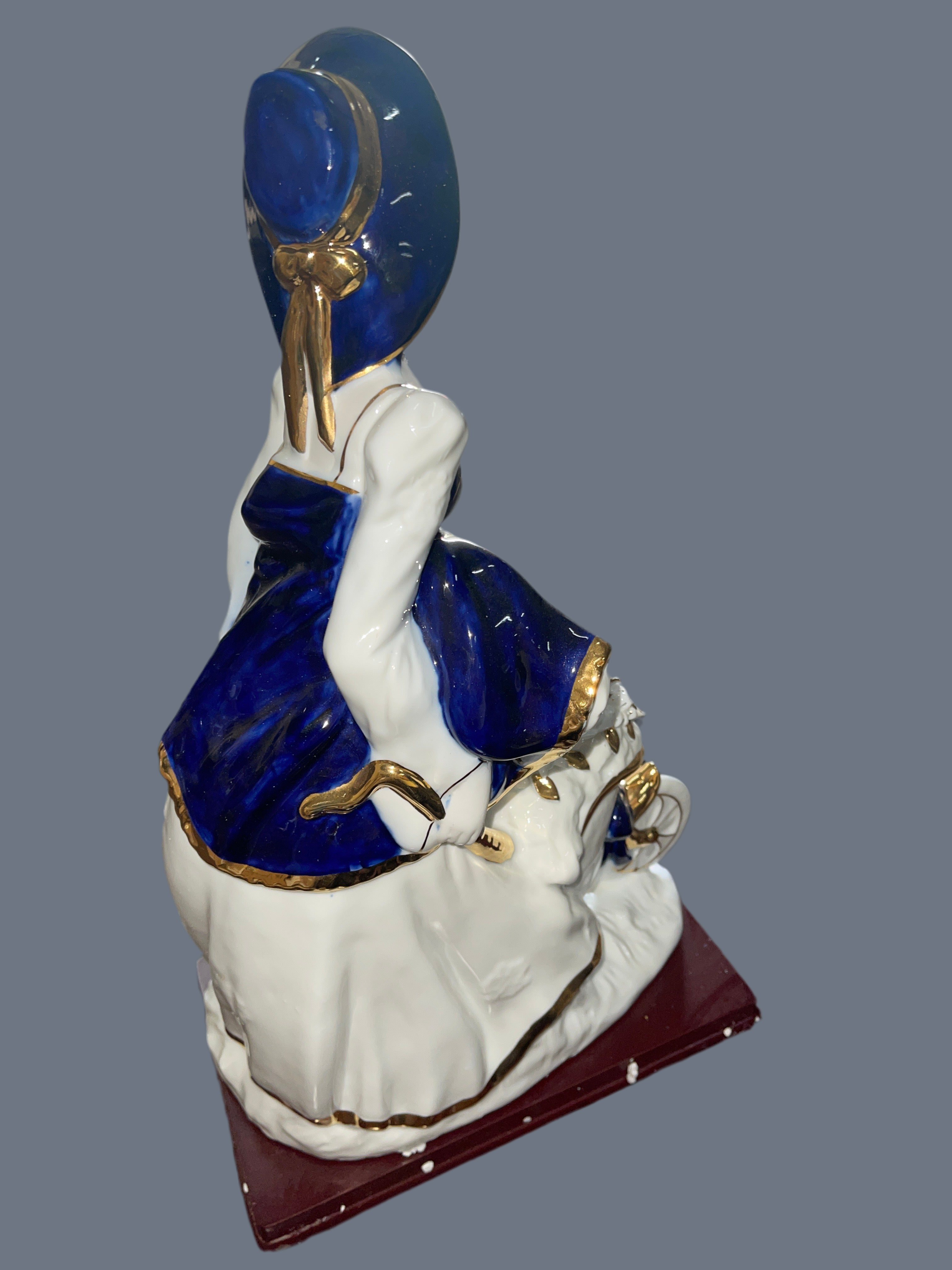 Blue Dress Girl From Spain Fine Porcelain Selling Flowers With The Carriage Of Flowers