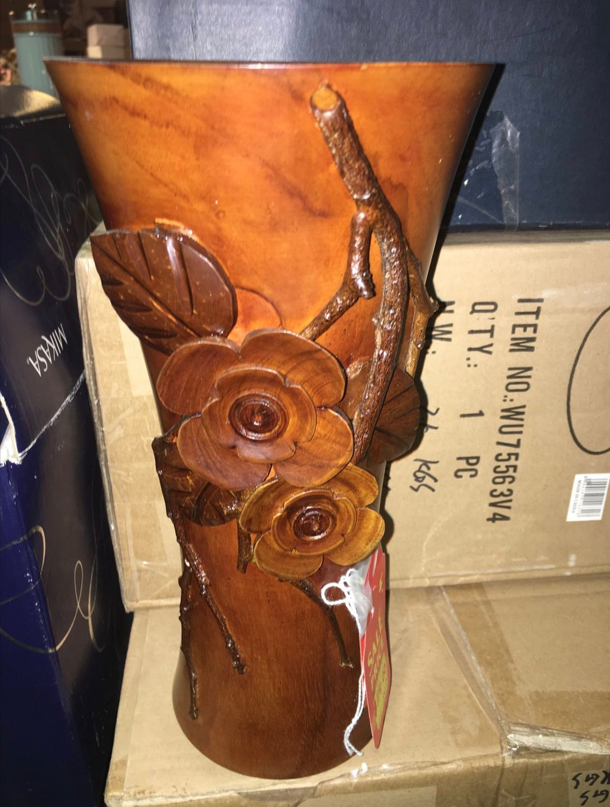 Indonesian teakwood flower vase