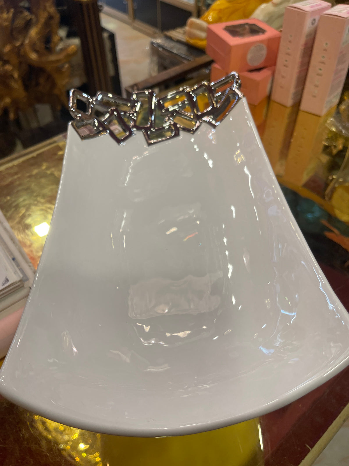Silver and white modern deco appetizers, serving platter from USA 14.5”