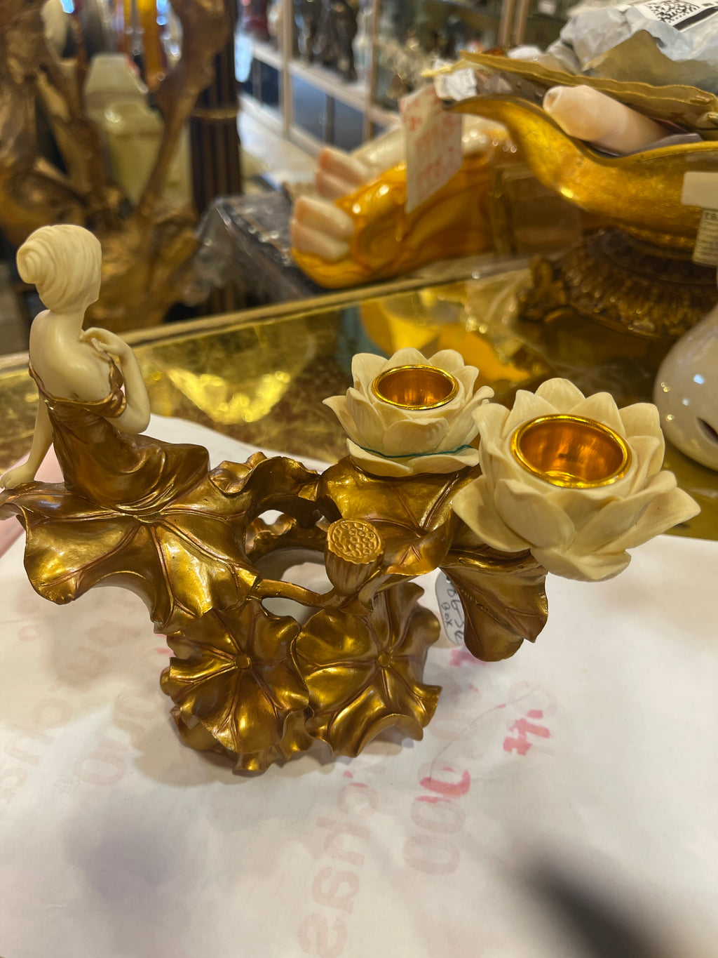 Art nouveau candle holder with wine bottle holder