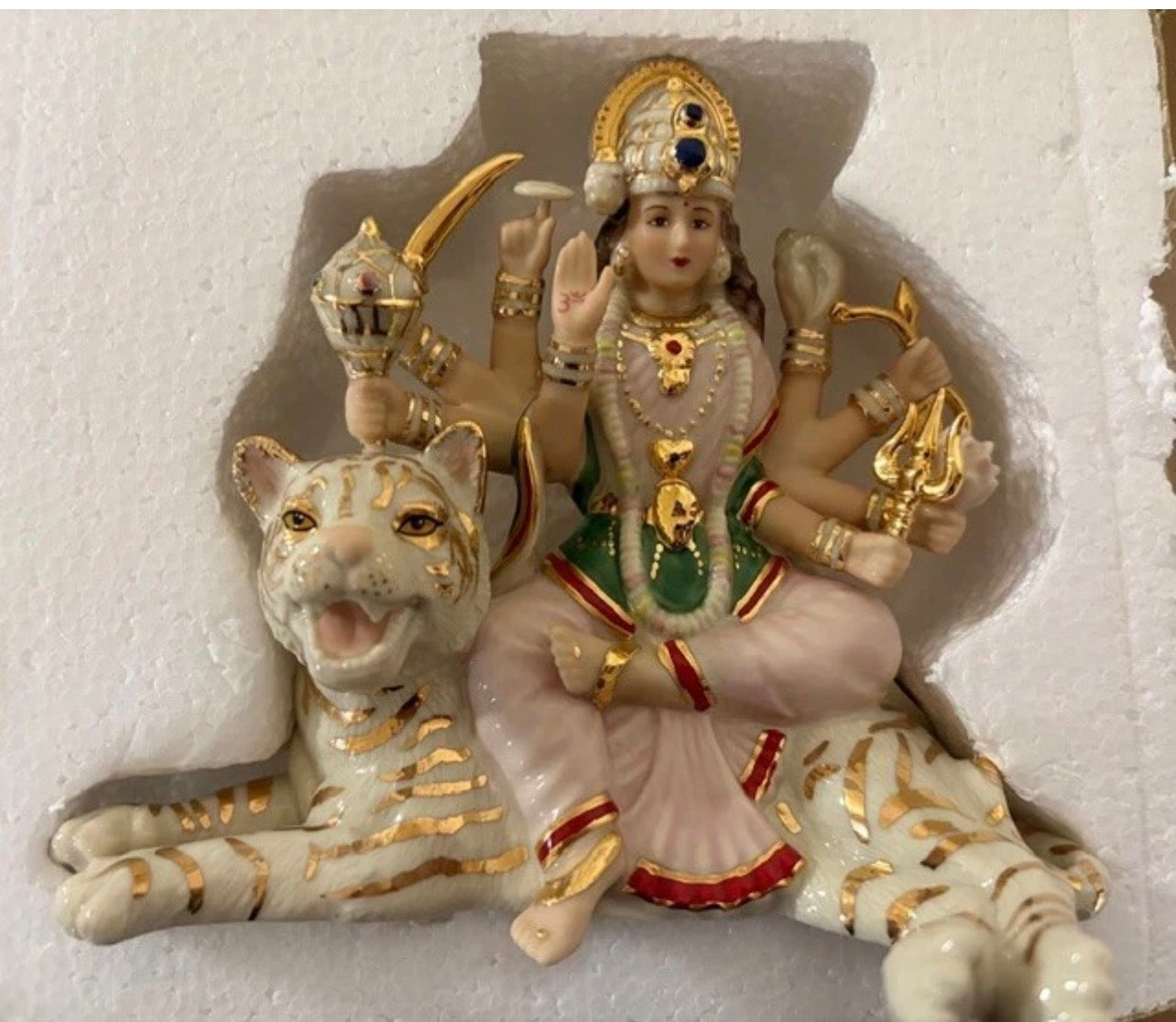 Lenox Durga Hindu Goddess of Strength Figurine Idol White Tiger Battle Queen New