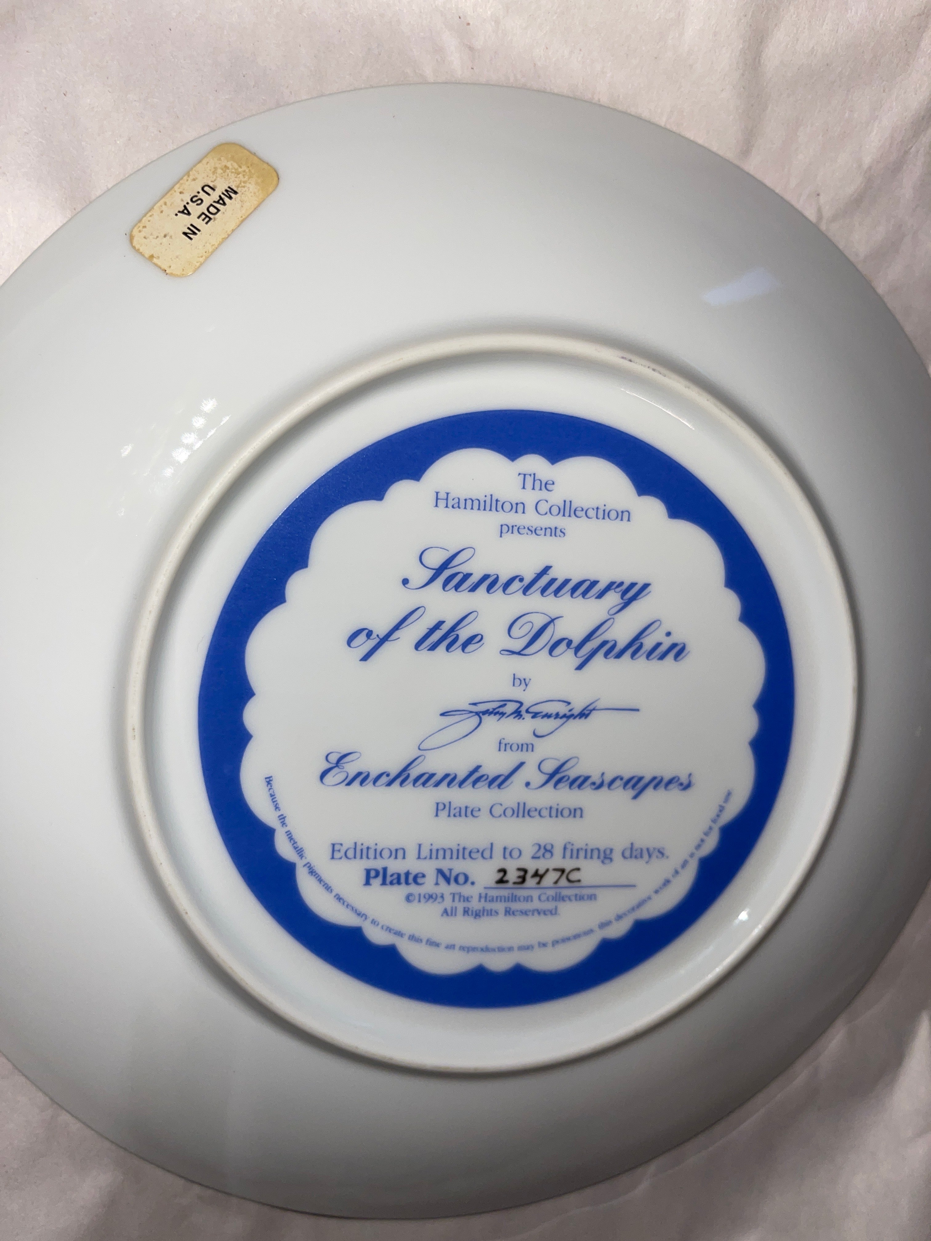 Hamilton Collection PorcelaiN Plate Sanctuary of the Dolphin