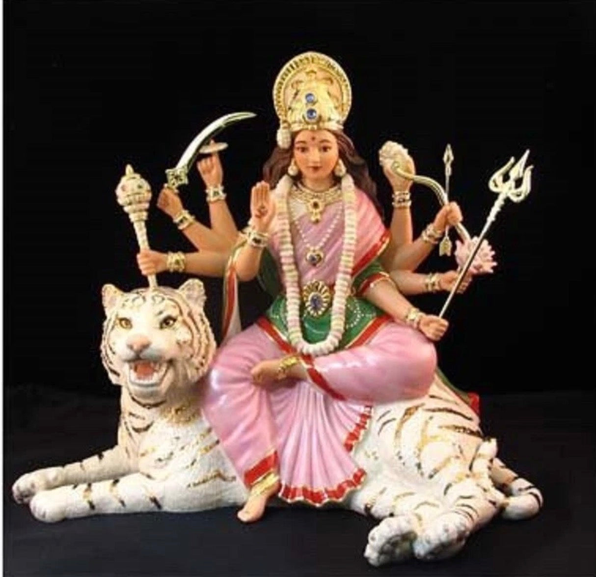 Lenox Durga Hindu Goddess of Strength Figurine Idol White Tiger Battle Queen New