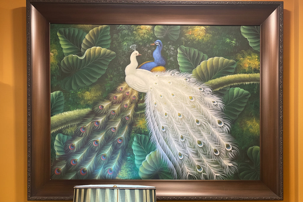 Peacock Pair Canvas Wall Painting With Fram 45.5''X57''