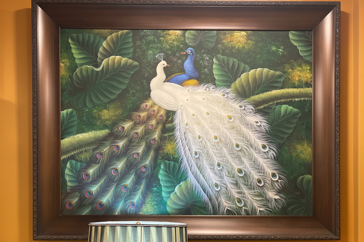 Peacock Pair Canvas Wall Painting With Fram 45.5''X57''