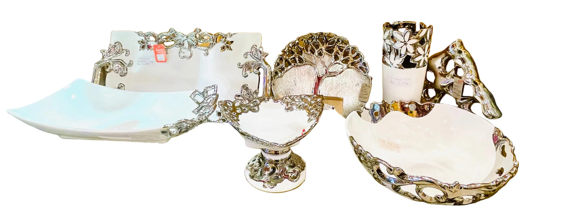 Fancy porcelain white and silver fruit bowl
