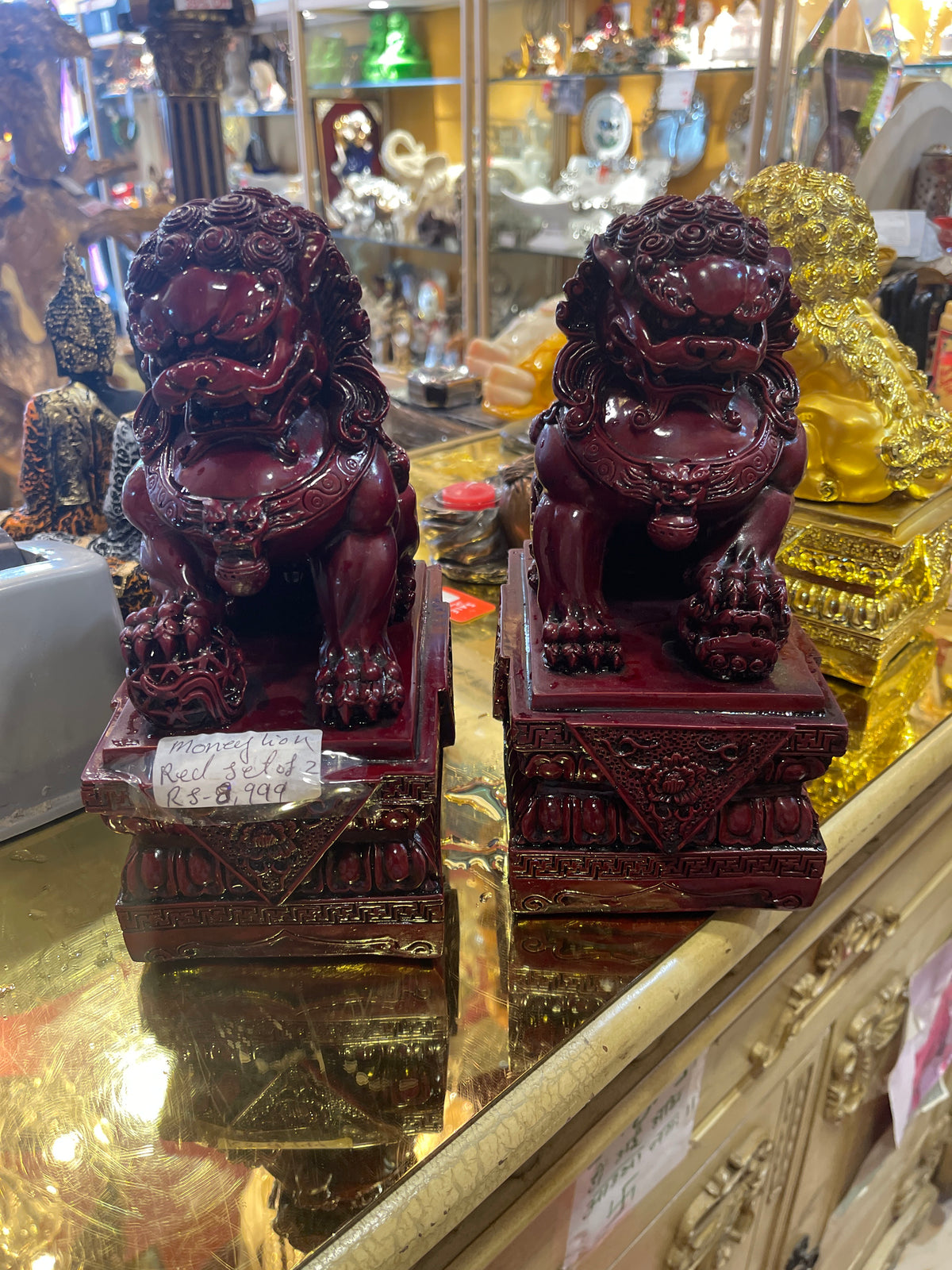 Fu foo dog in burgundy, red cour very heavy 9.5” H