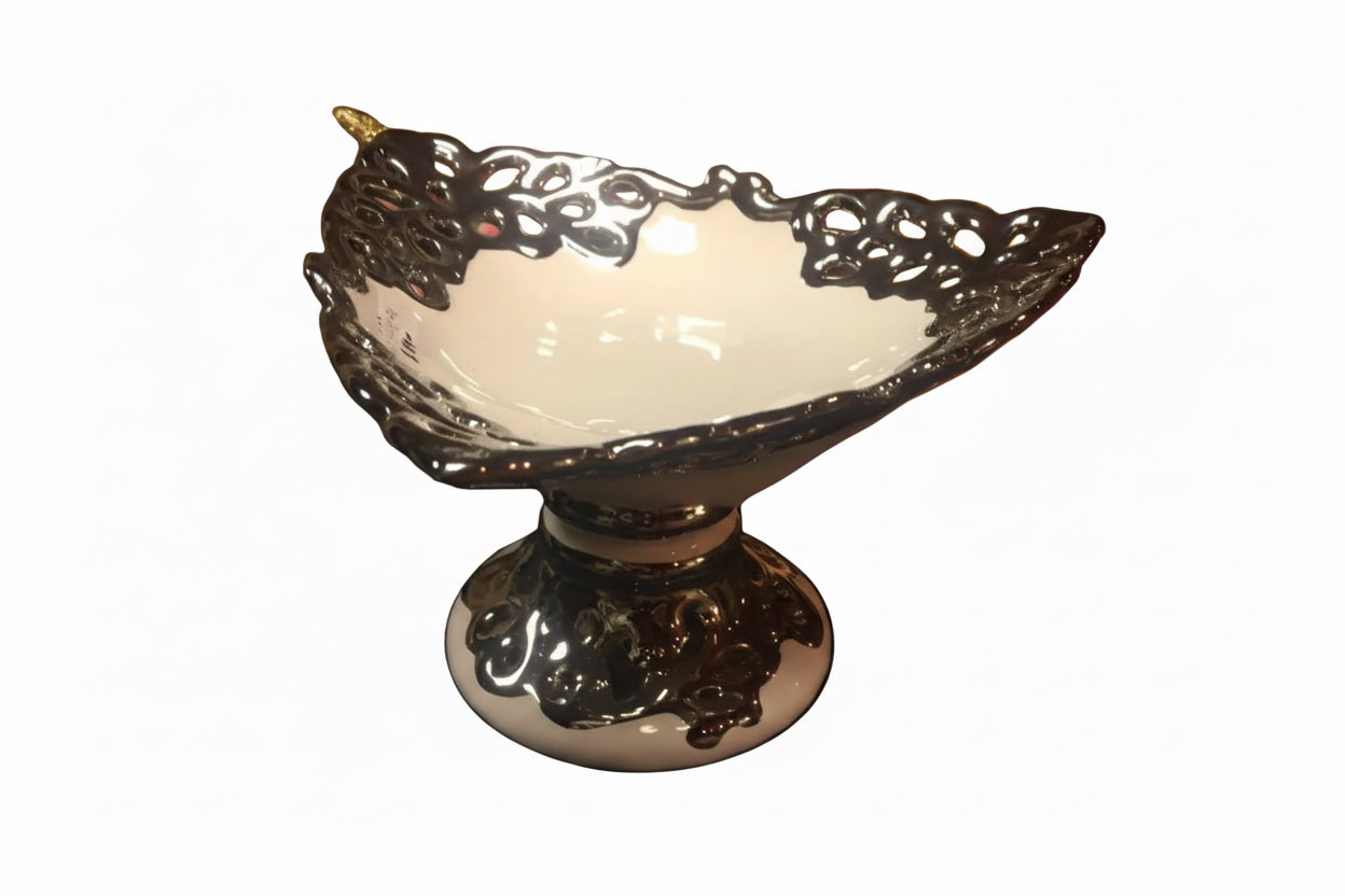 Fancy porcelain white and silver fruit bowl