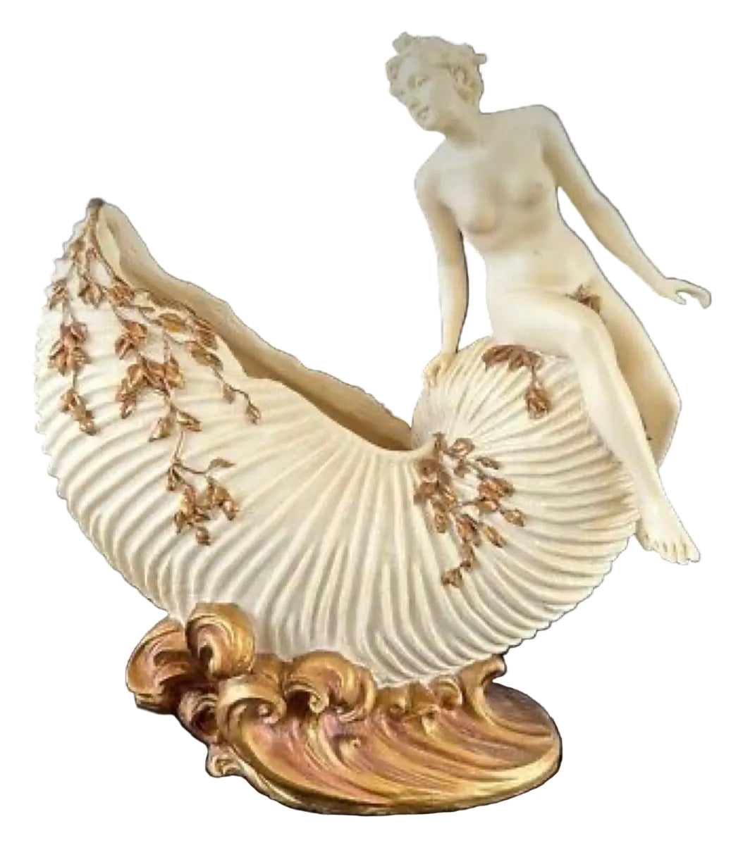 Art Nouveau Nude Woman  Figure Sculptural Sitting On A Bowl