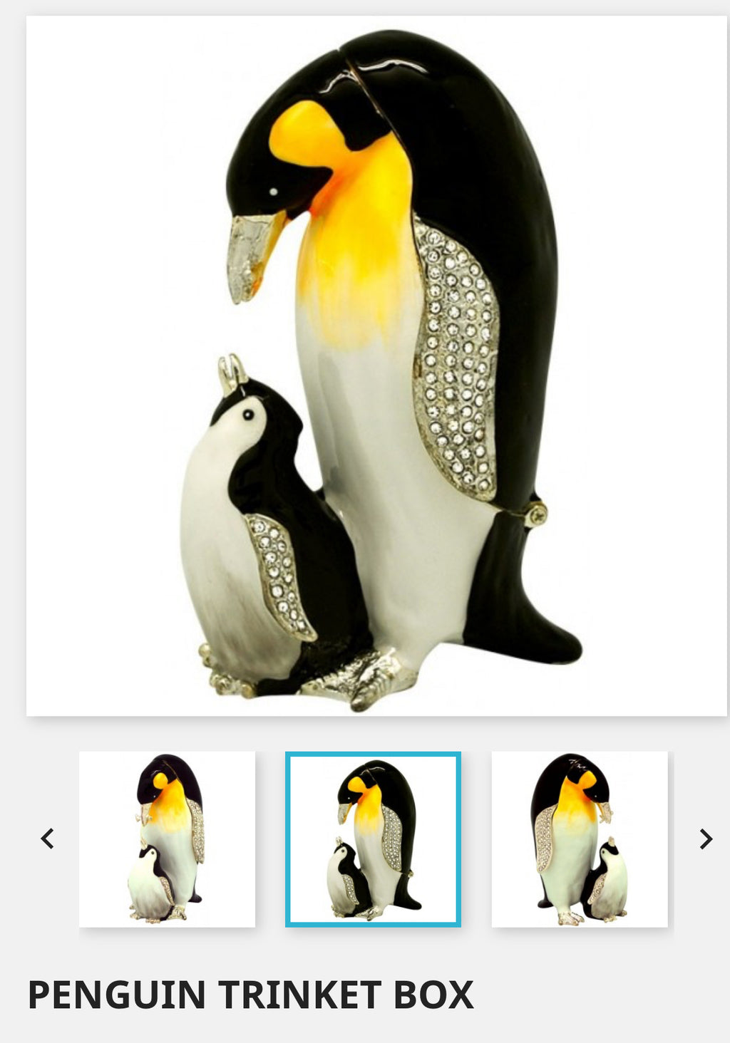 Penguin Trinket Box 18 K gold or silver plated trims