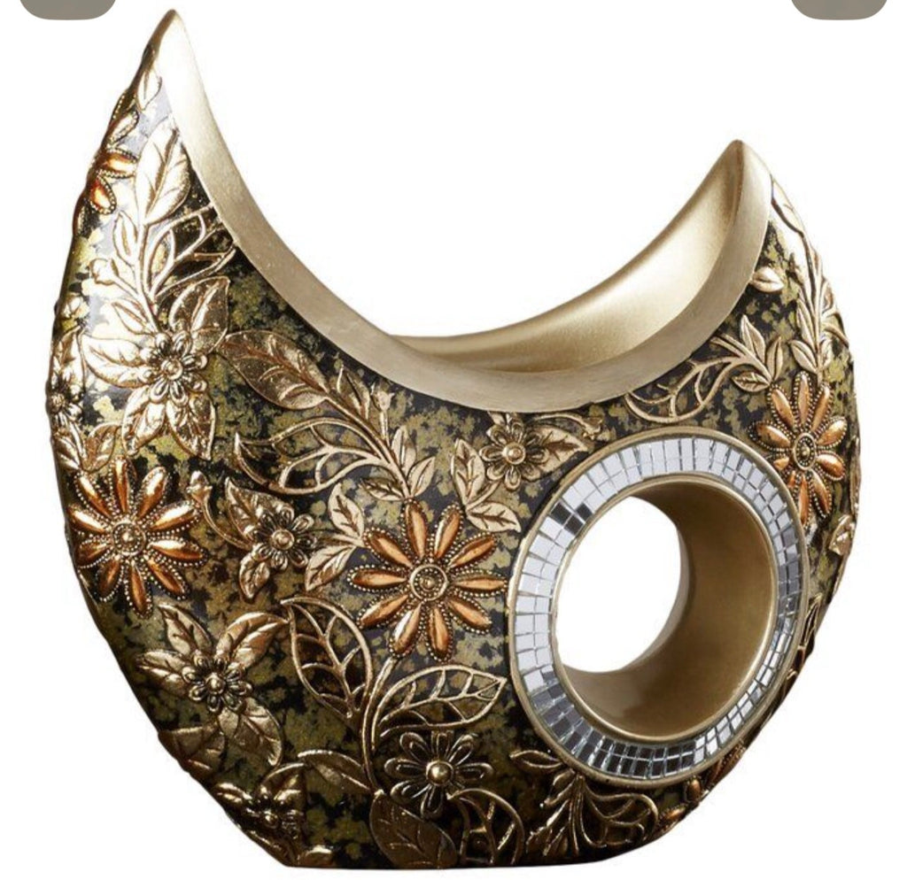 NIB Crescent Shaped Golden Vase Judy Sha Ok Lighting OK-4238-V1