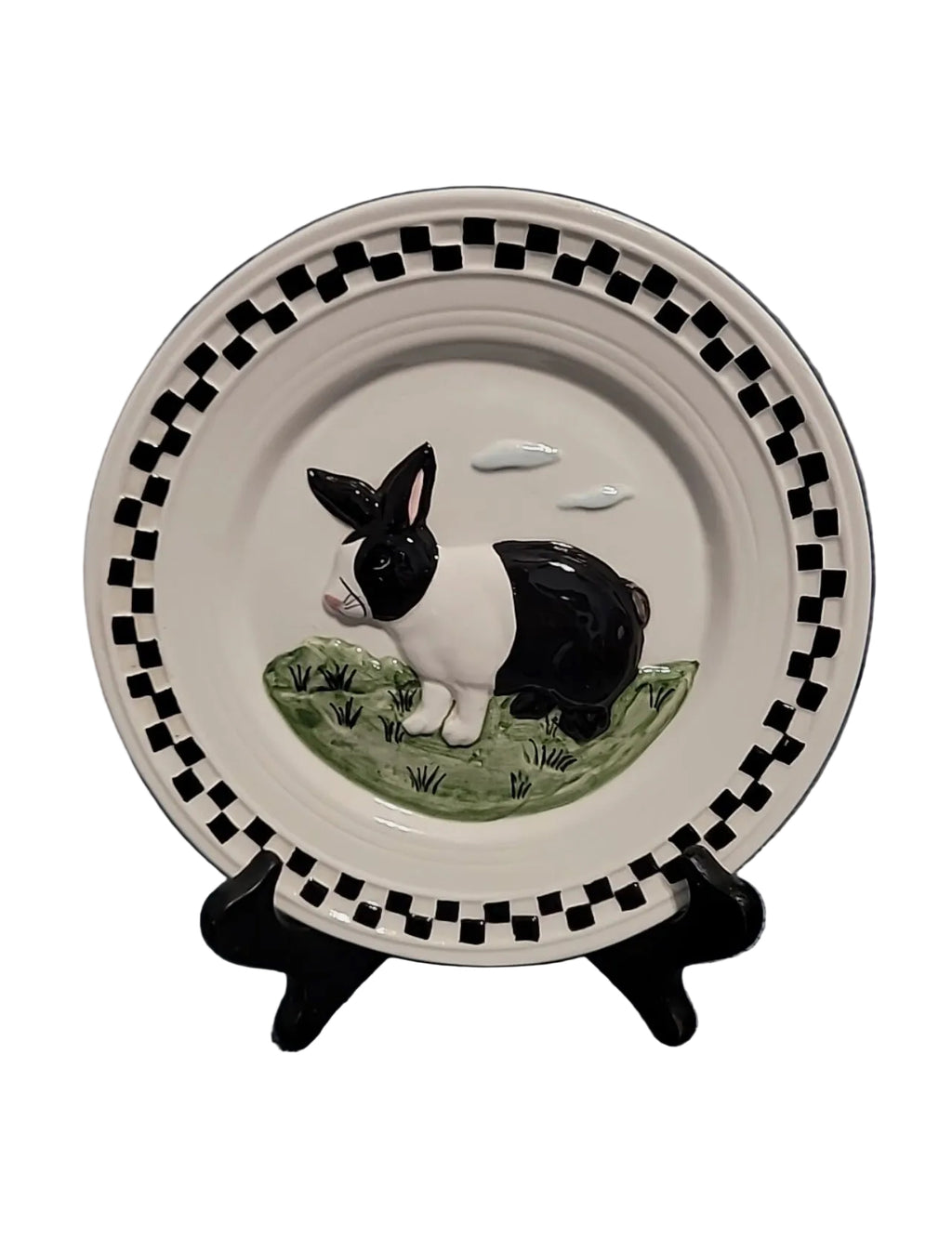 Lillian Vernon Checkered Farmhouse Wall Plates Bunny Rabbit