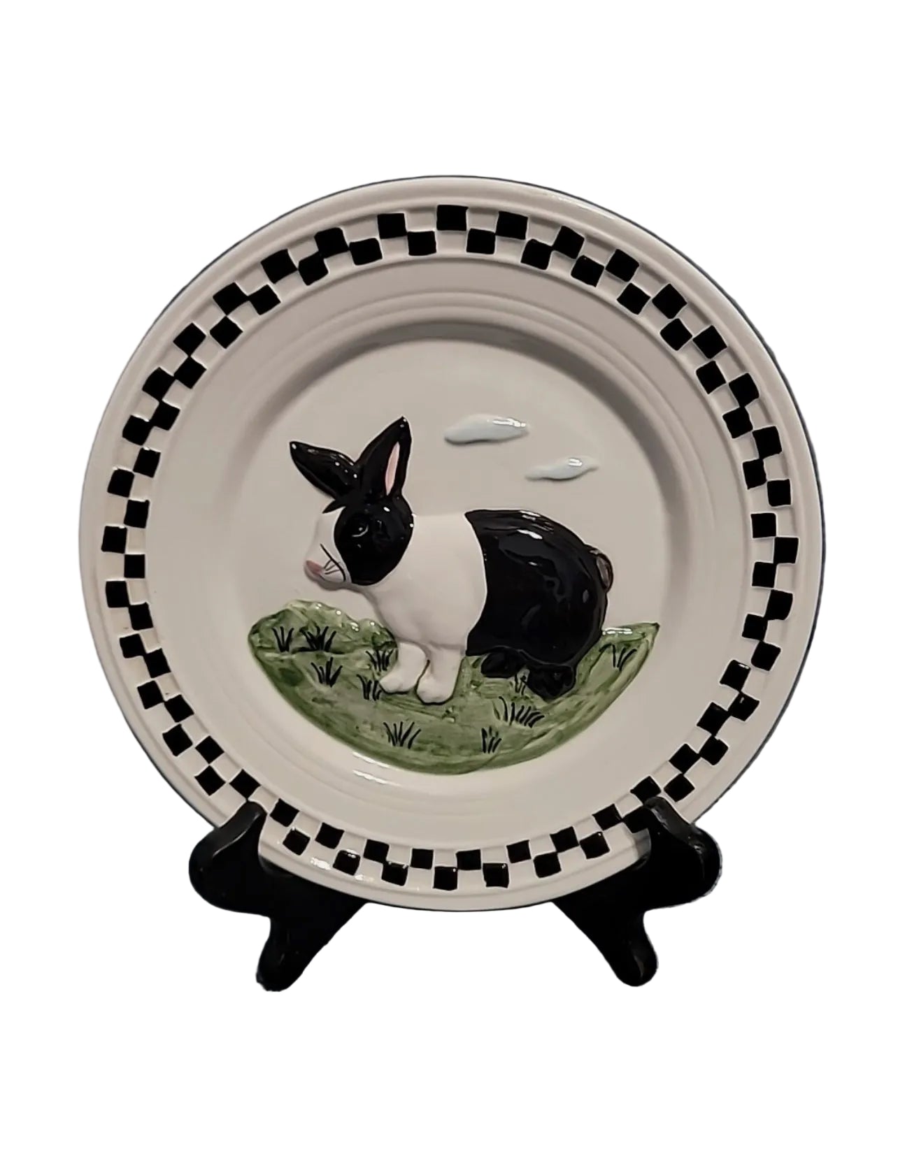 Lillian Vernon Checkered Farmhouse Wall Plates Bunny Rabbit