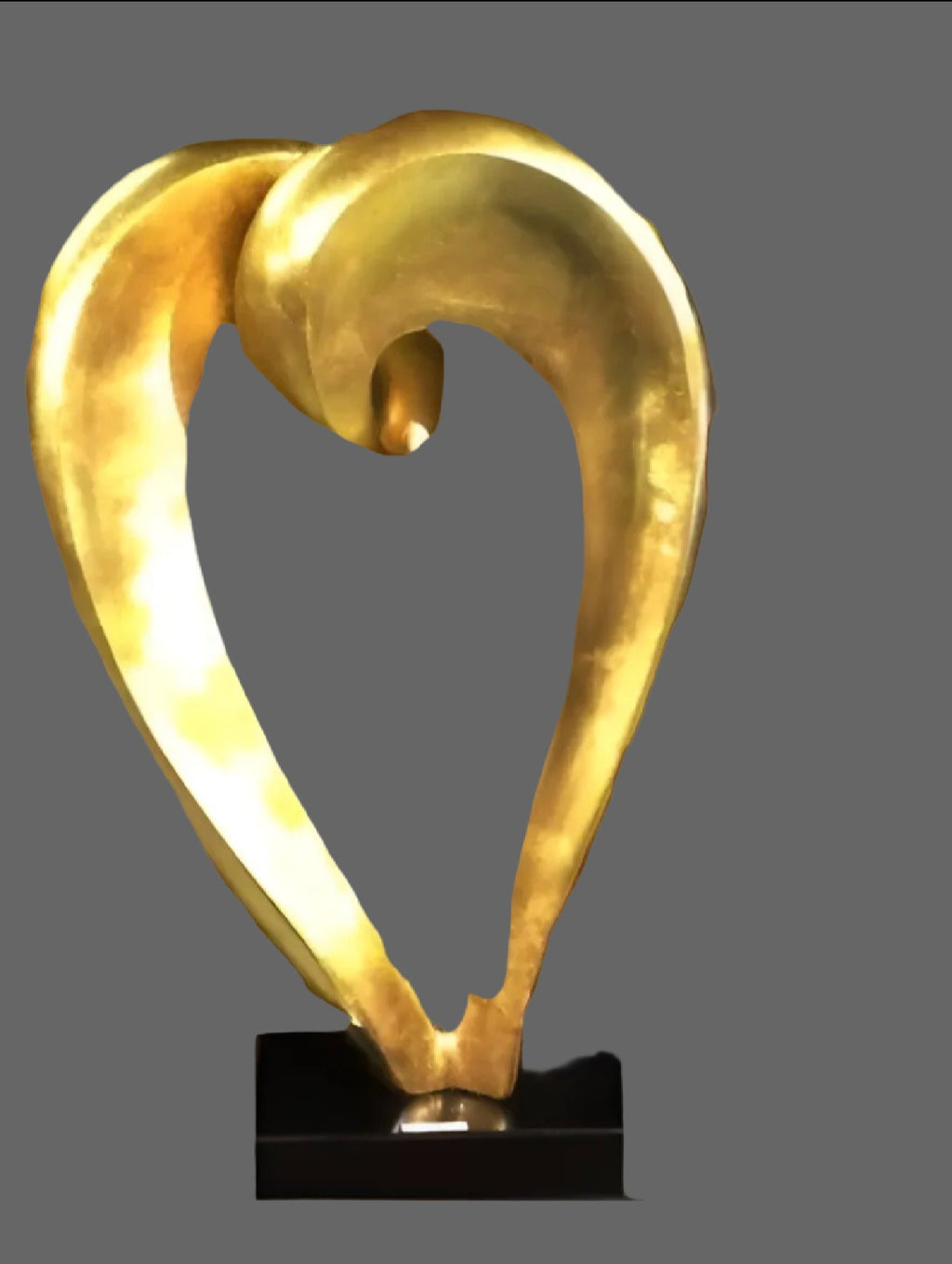 Large Golden Heart Sculpture With Marble Base