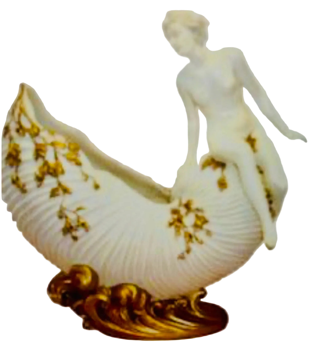 Art Nouveau Nude Woman  Figure Sculptural Sitting On A Bowl