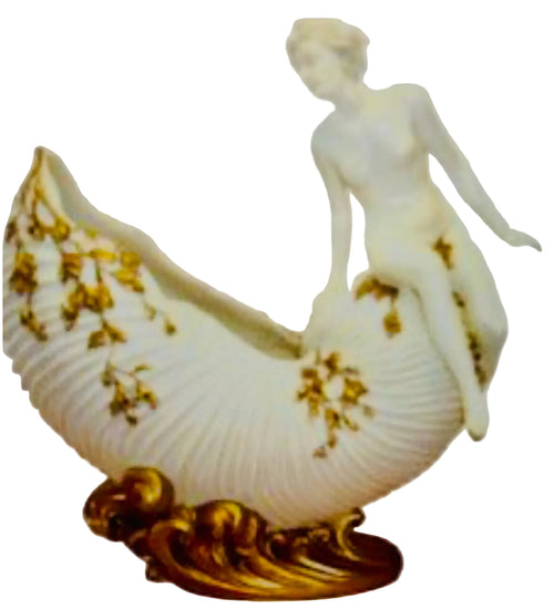 Art Nouveau Nude Woman  Figure Sculptural Sitting On A Bowl