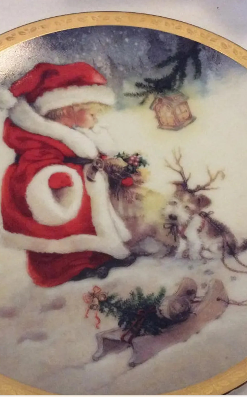 Santa's Littlest Reindeer Plate: 24K Gold Trim Hamilton Collection