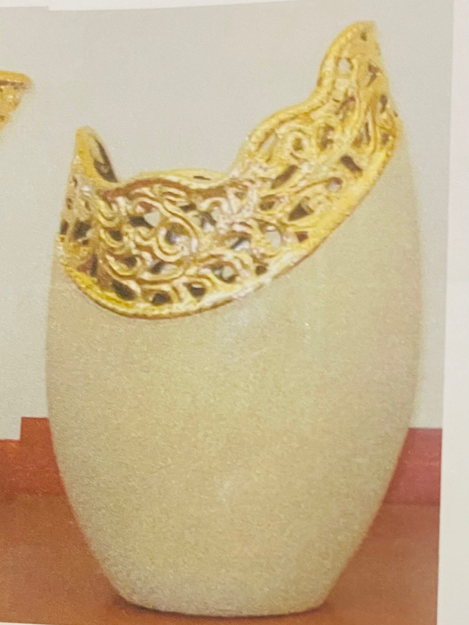 Sandstone With Gold Trimming Decorative Vase 13”
