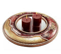 Burgundy Mirror Round Gold Decorative Plate With Candleholders With Crystals
