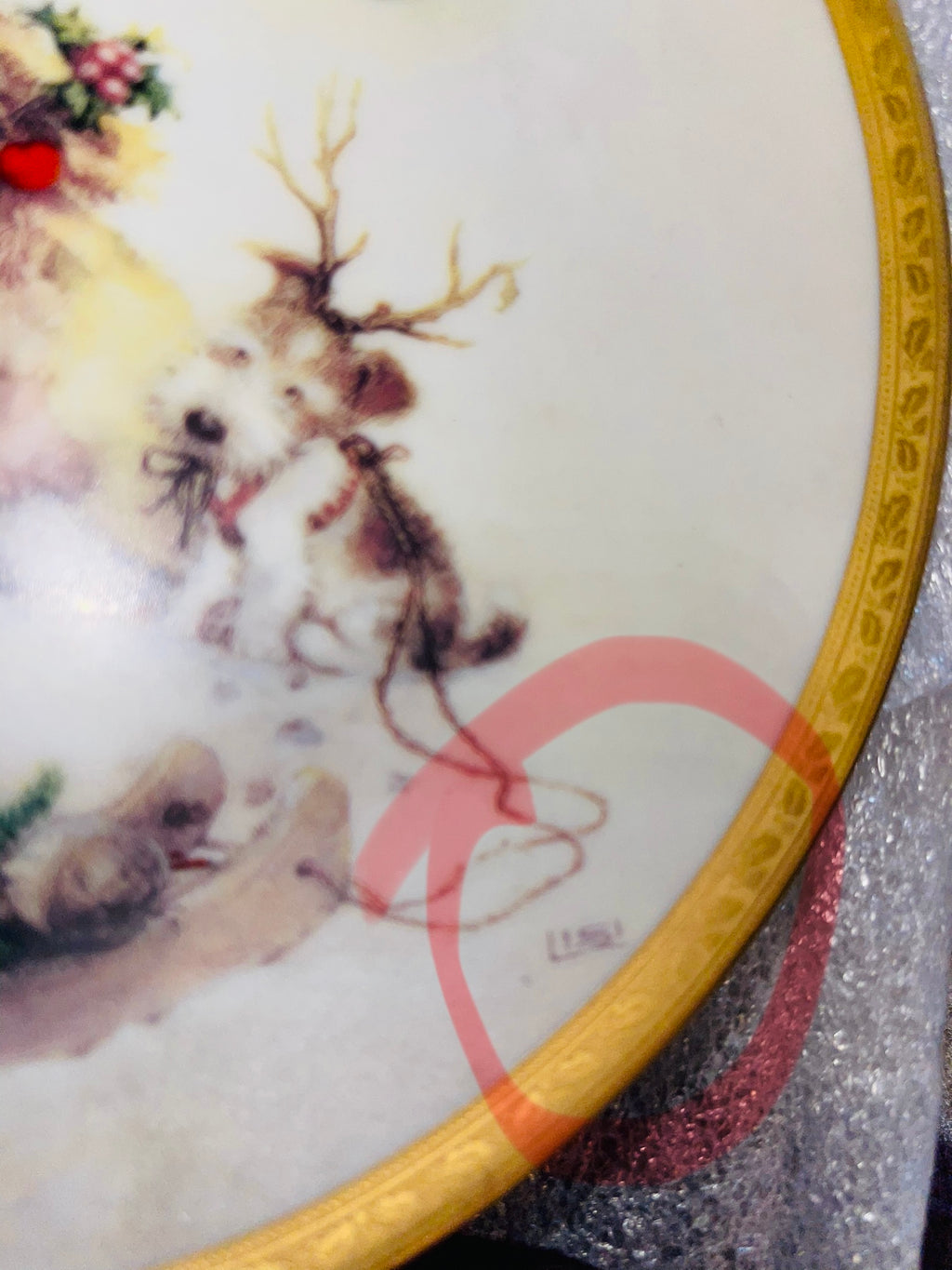 Santa's Littlest Reindeer Plate: 24K Gold Trim Hamilton Collection