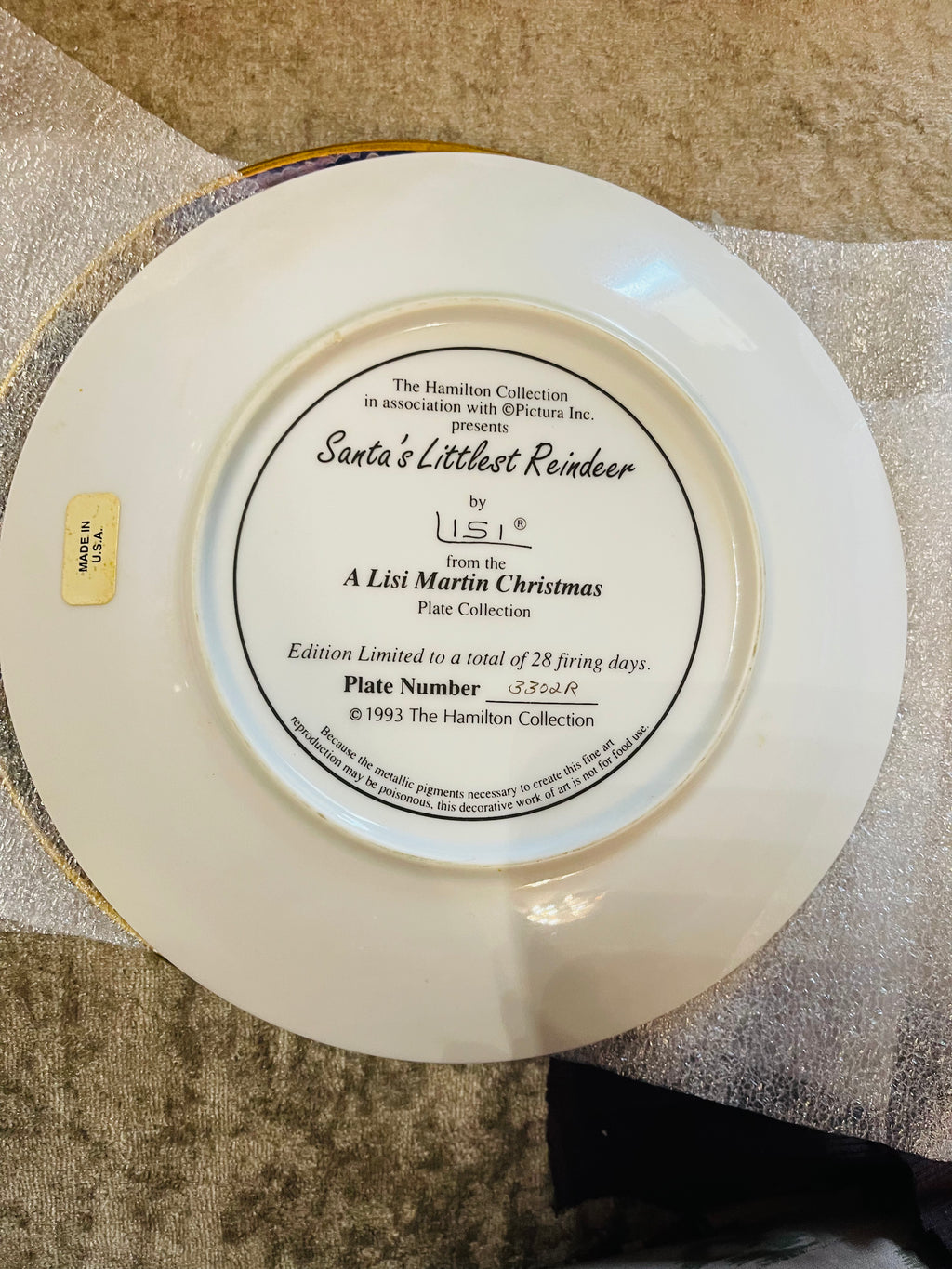 Santa's Littlest Reindeer Plate: 24K Gold Trim Hamilton Collection