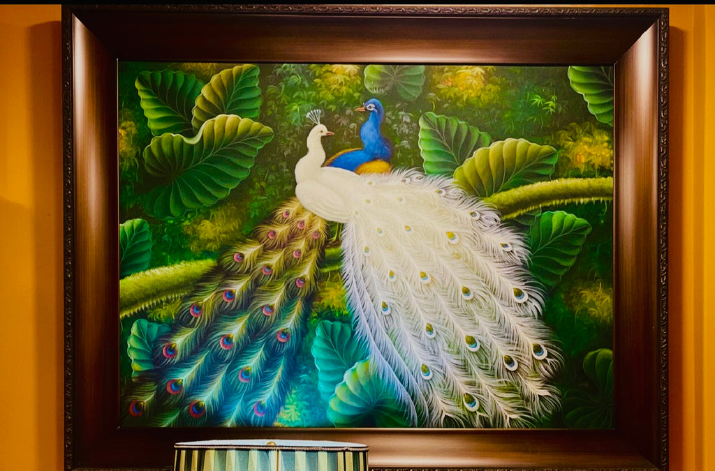 Peacock Pair Canvas Wall Painting With Fram 45.5''X57''