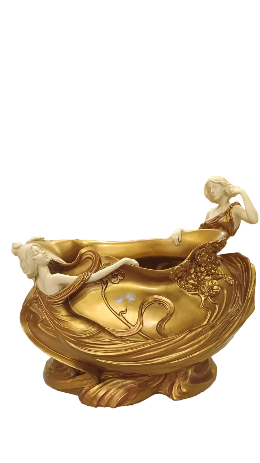Art nouveau bathing bowl (tub) in gold women’s sitting on it