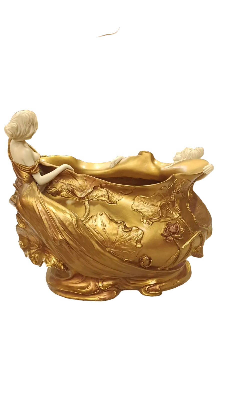 Art nouveau bathing bowl (tub) in gold women’s sitting on it