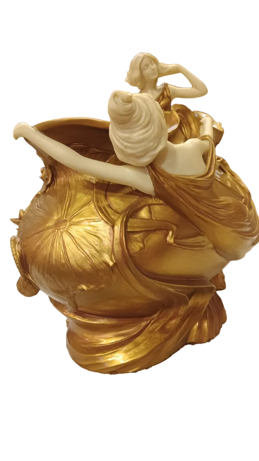 Art nouveau bathing bowl (tub) in gold women’s sitting on it