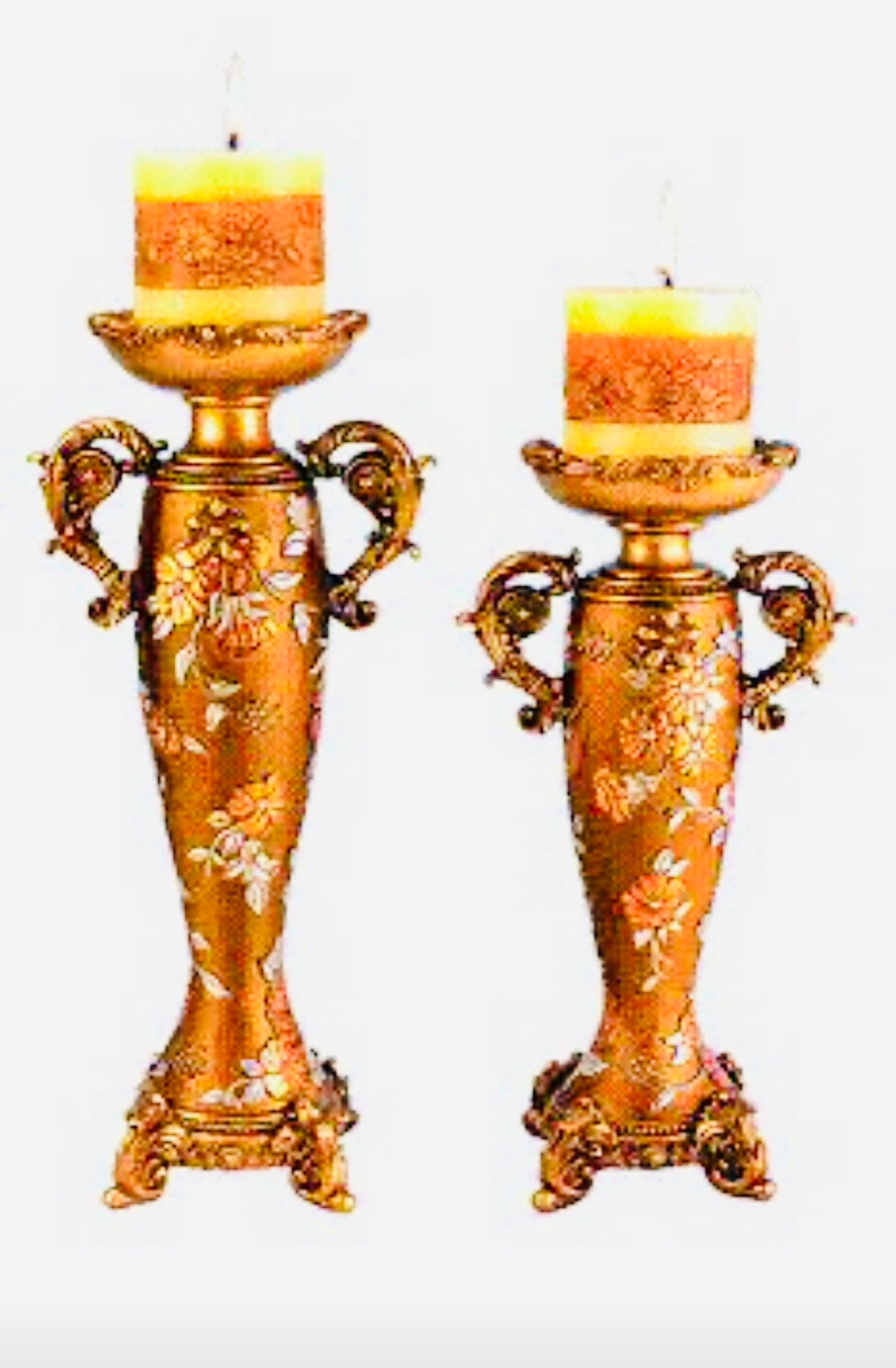 Victorian Rose Gold With Colorful Flowers Painted Set Of 7Pc