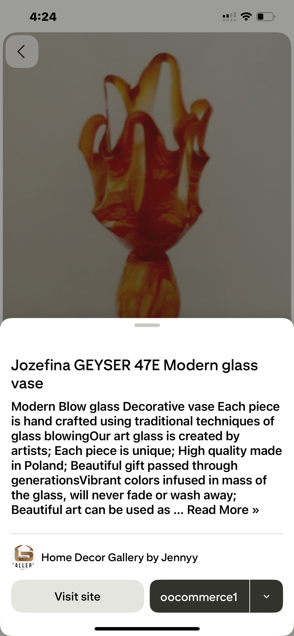Jozefina Geyser 47E Modern Glass Vase