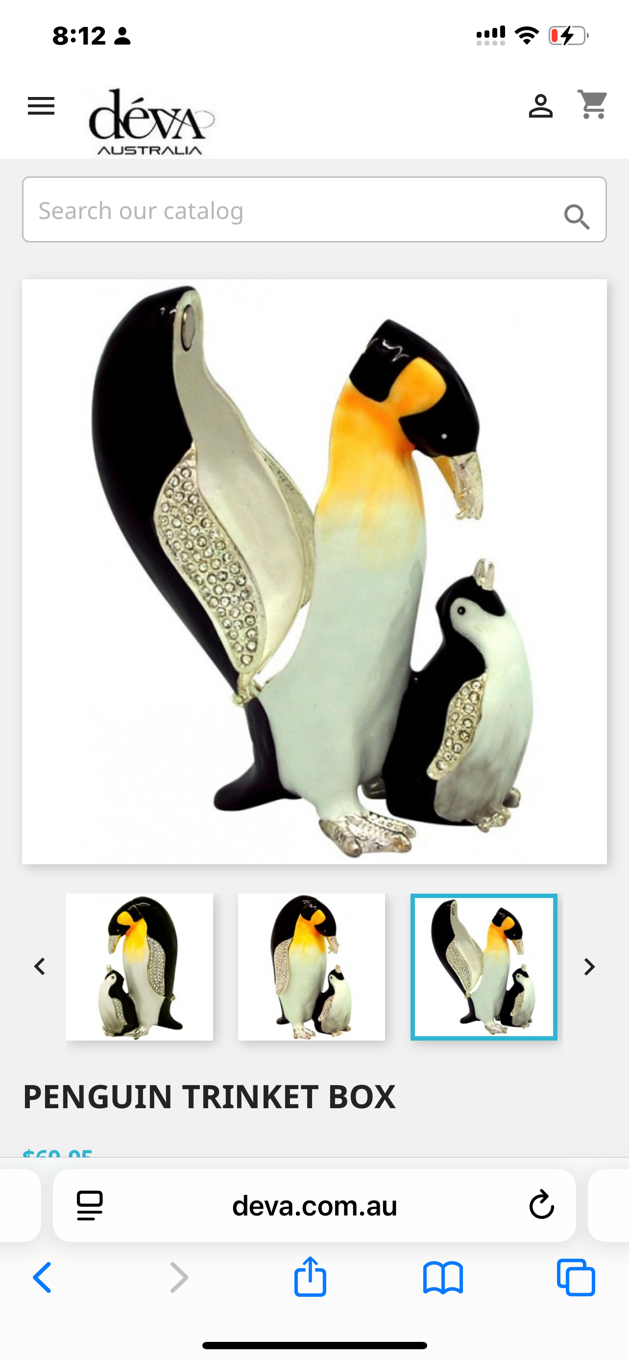 Penguin Trinket Box 18 K gold or silver plated trims