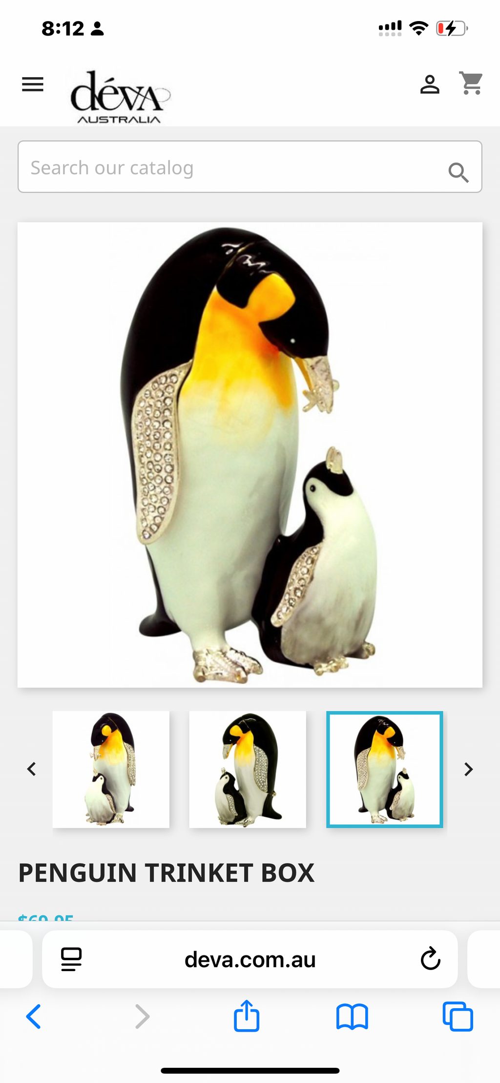 Penguin Trinket Box 18 K gold or silver plated trims